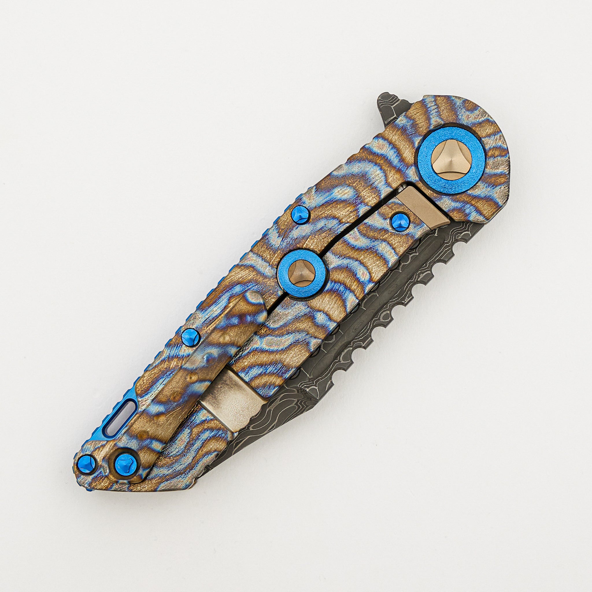 Marfione Custom Knives Warhound - Vegas Forge Stainless Reptilian Blade - Flamed Barked Titanium Handle