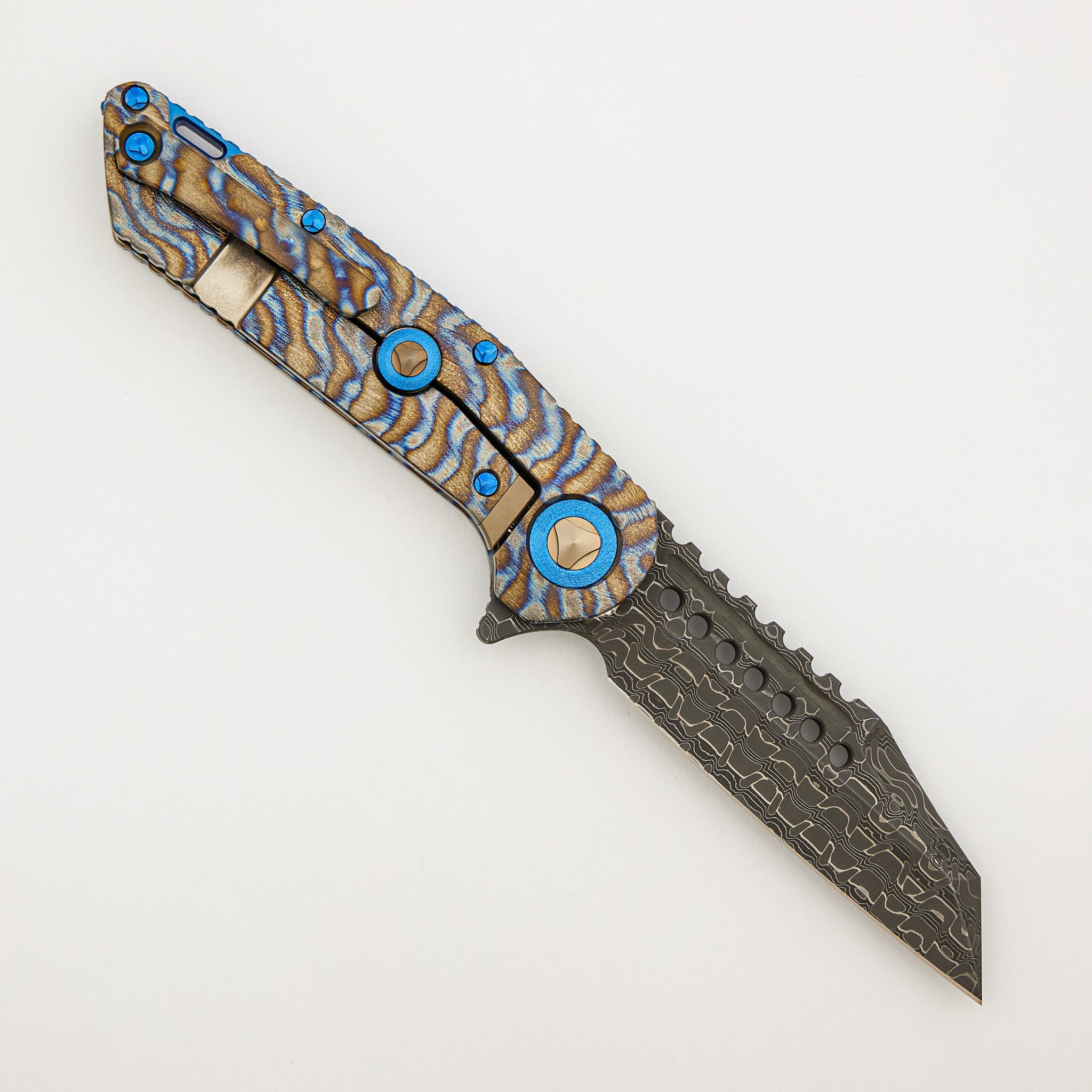 Marfione Custom Knives Warhound - Vegas Forge Stainless Reptilian Blade - Flamed Barked Titanium Handle