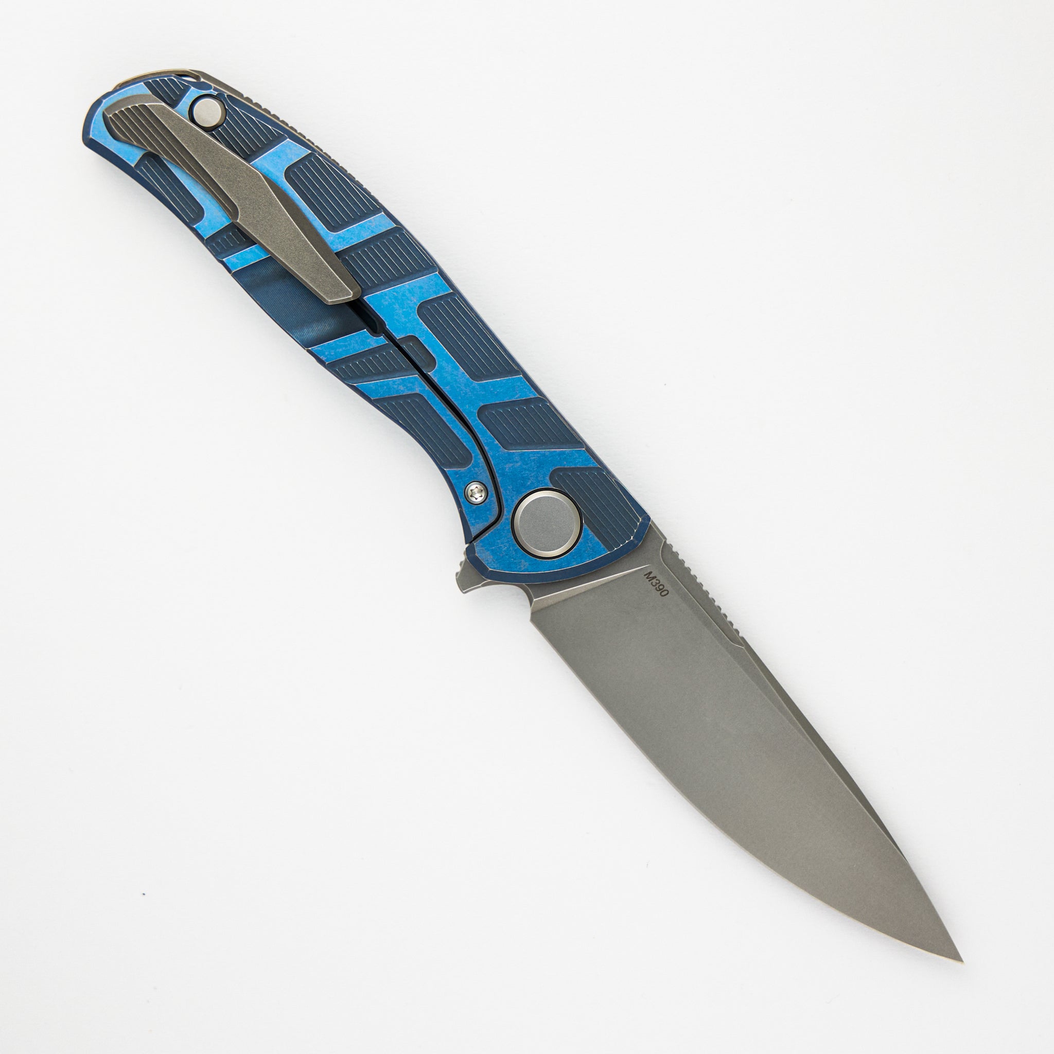 F95 T Pattern Gen. 4 – Blue Ano Titanium Handle – M390 Blade – MRBS
