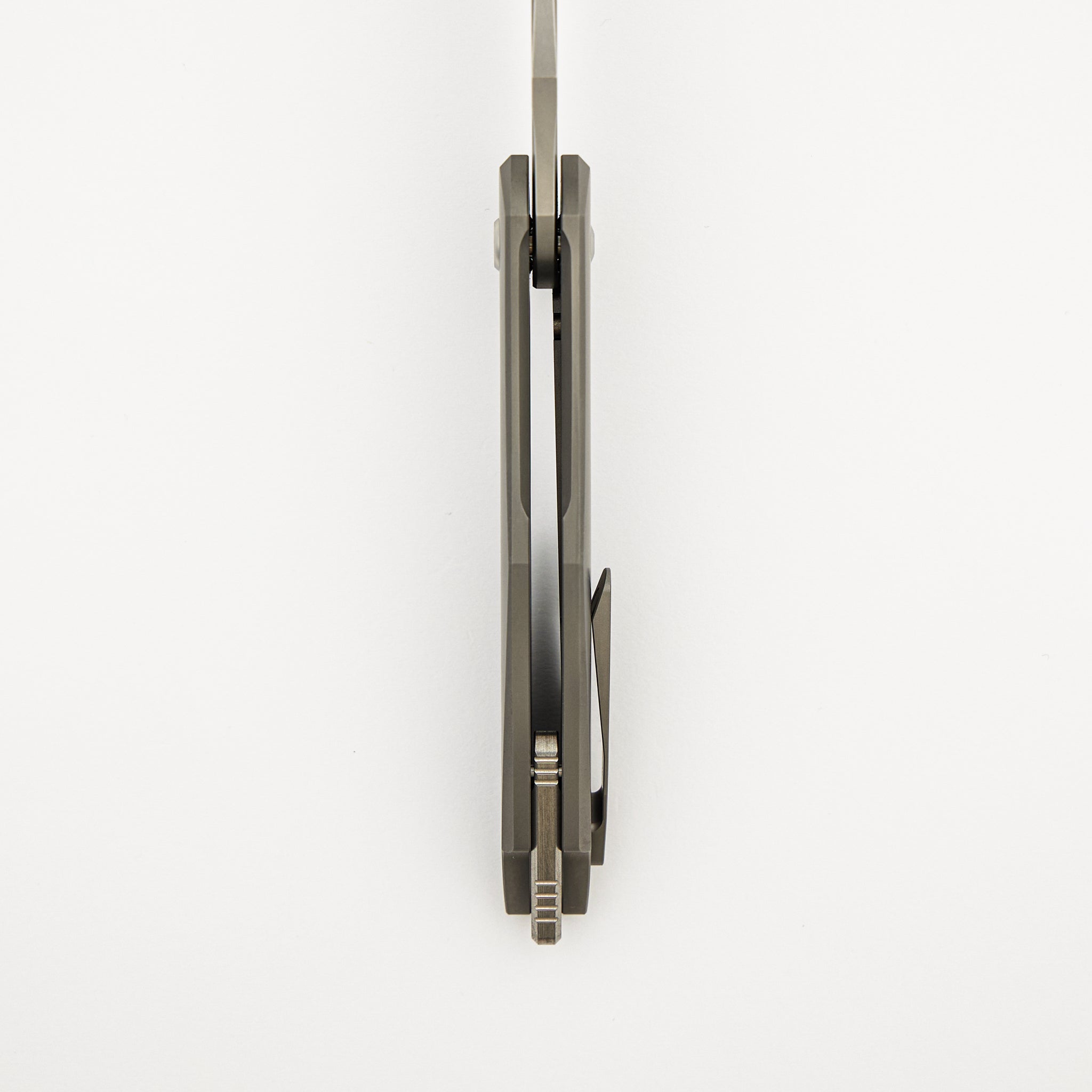 Arius - Smooth Titanium Handle - Silver Hardware - Burnished W/ Polished Flats M390 Blade