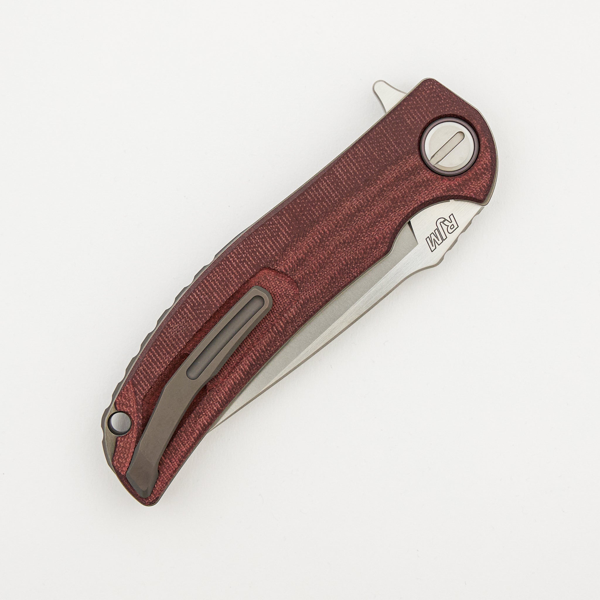 Soft Overkill - M398 Blade - Maroon Canvas Micarta Handle - RBS (RJ Martin Design)