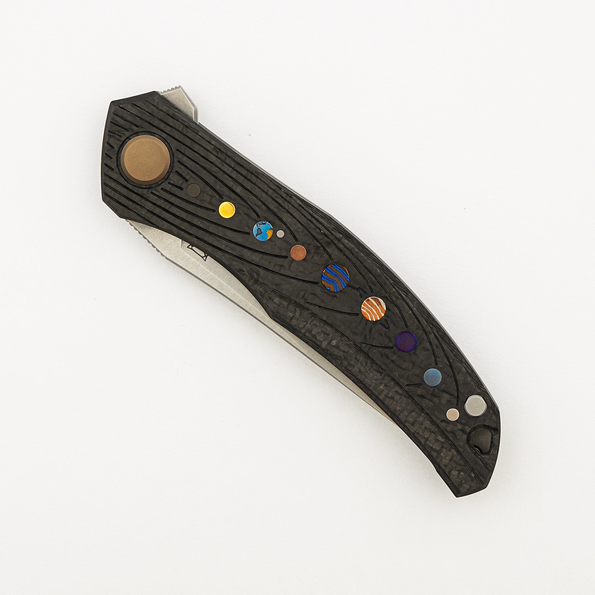 Shirogorov Knives / Igor Oleinikov Quantium Carbon Fiber “Solar System” – Cromax PM Blade – MRBS