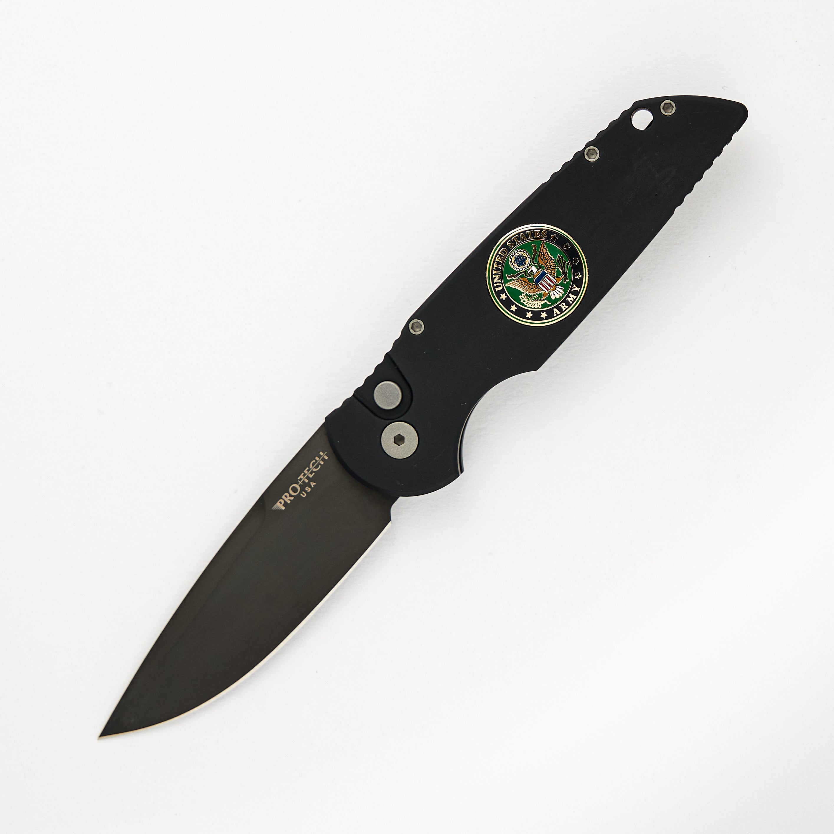 TR-3 U.S. Army MIL-A008 #7 Black Aluminum Handle W/ Officially Licensed U.S. Army Logo Inlay DLC Black Blade