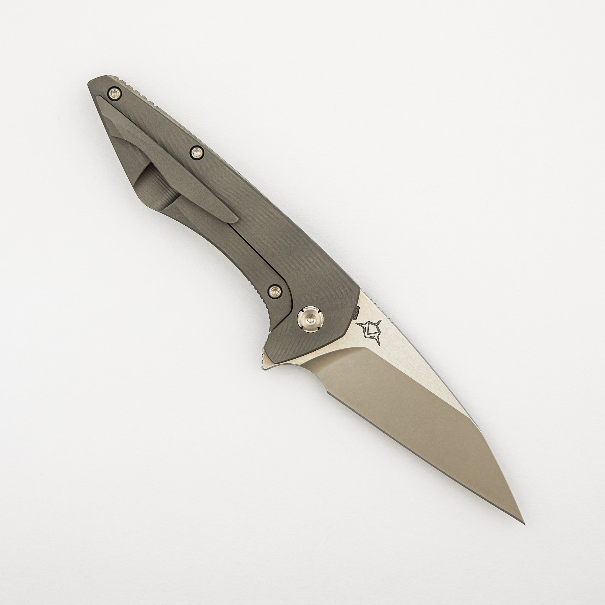 Mini Goblin - Sea Pattern Titanium Handle - Silver Hardware - Brightwashed w/ Polished Flats M390 Blade