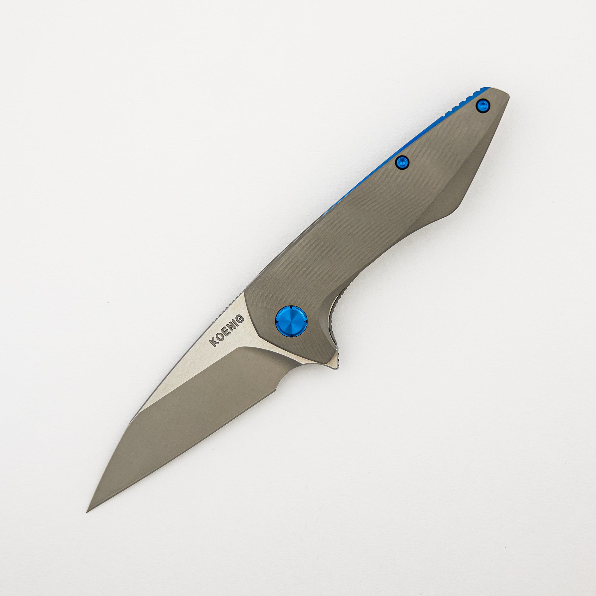 Mini Goblin - Sea Pattern Titanium Handle - Blue Hardware - Brightwashed w/ Polished Flats M390 Blade