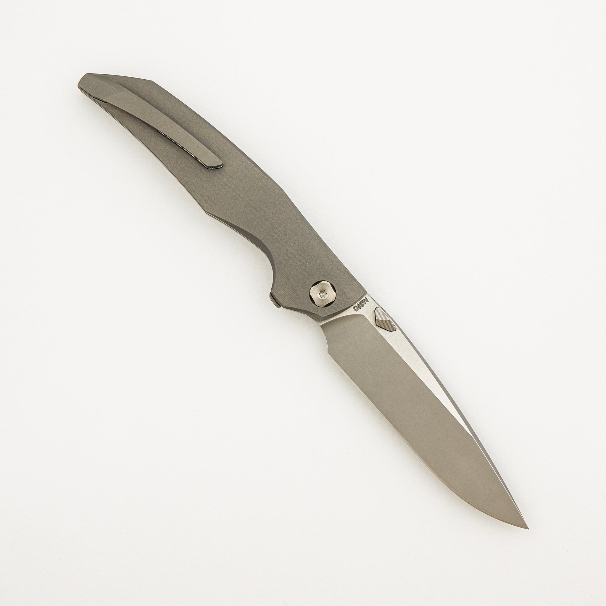 Xenon - Smooth Titanium Handle - Silver Hardware - Burnished W/ Polished Flats M390 Blade