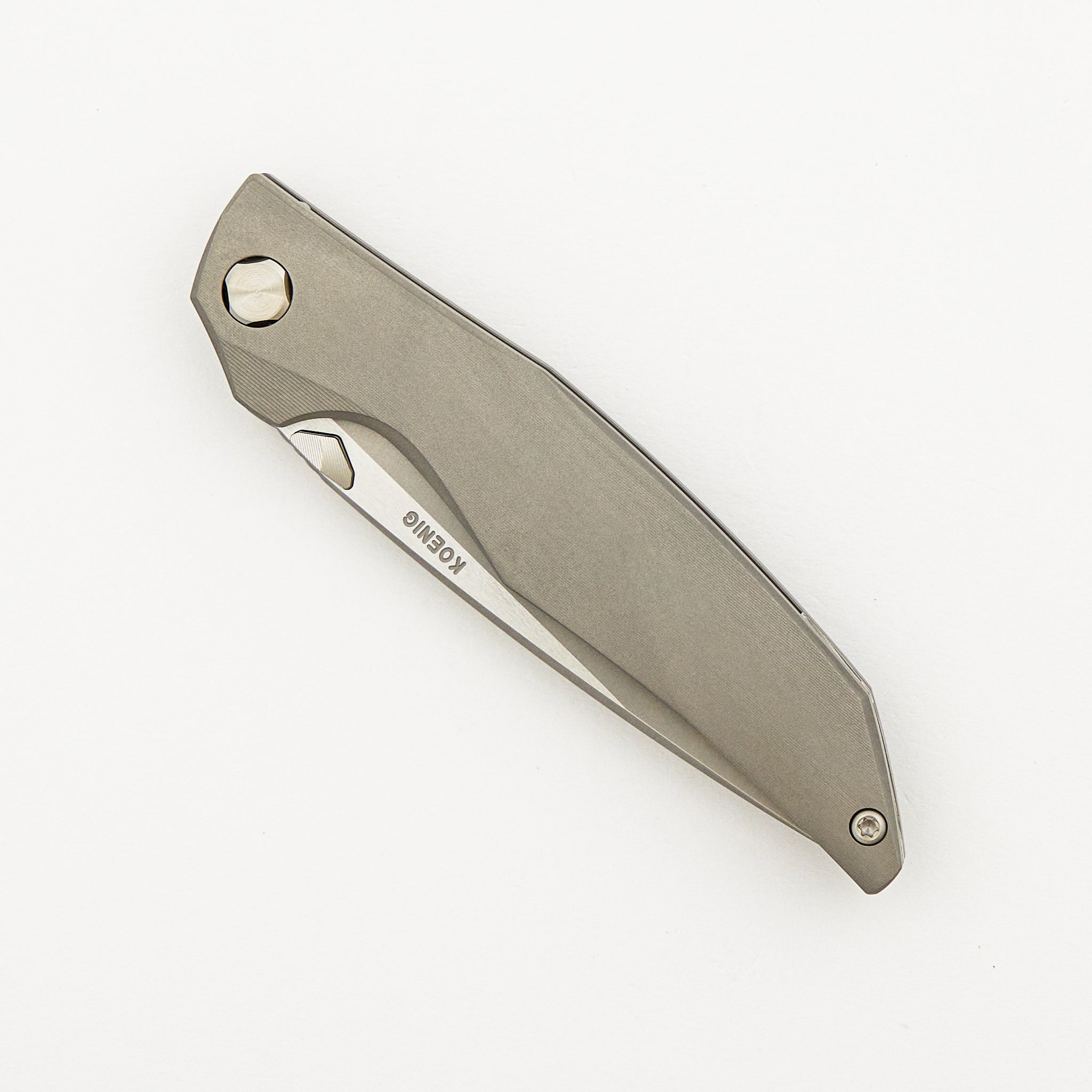 Xenon - Smooth Titanium Handle - Silver Hardware - Burnished W/ Polished Flats M390 Blade