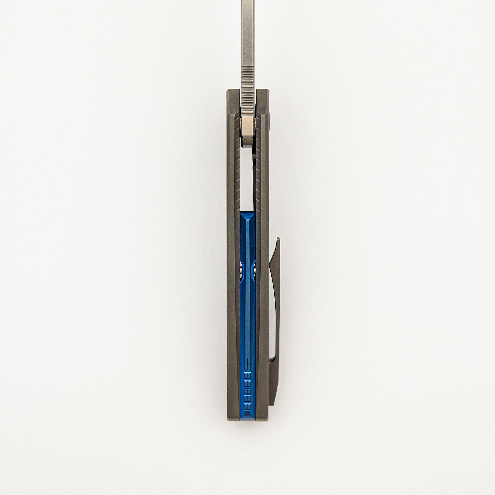 Mini Goblin - Smooth Titanium Handle - Blue Hardware - Brightwashed W/ Polished Flats M390 Blade