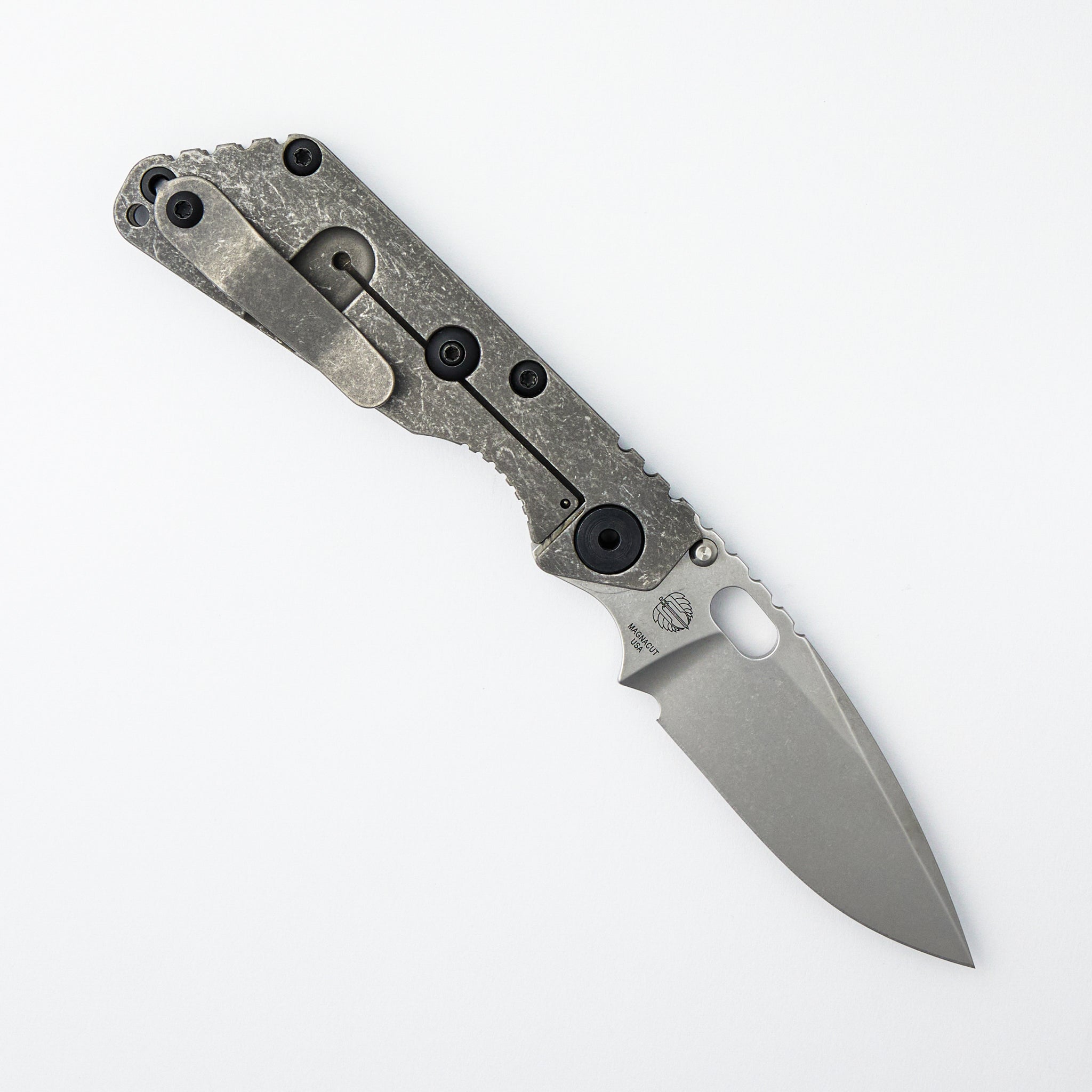 SNG - Drop Point MagnaCut Blade - Distressed Titanium Handle