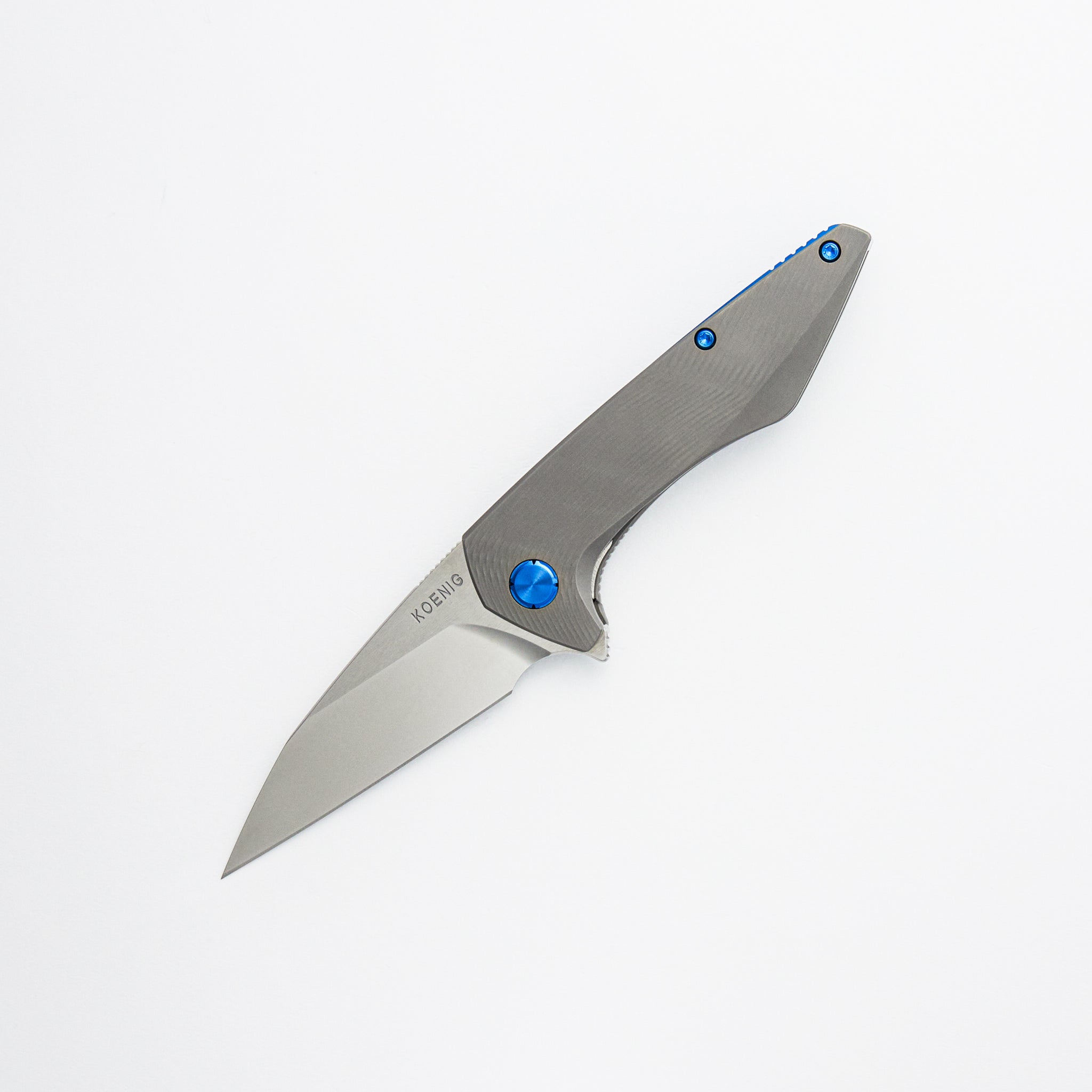 Mini Goblin - Sea Pattern Titanium Handle - Blue Hardware - Burnished W/ Polished Flats M390 Blade
