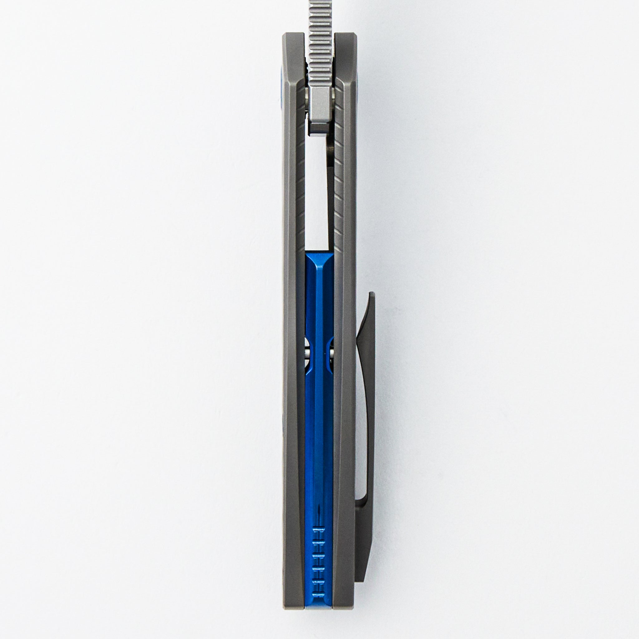 Mini Goblin - Sea Pattern Titanium Handle - Blue Hardware - Burnished W/ Polished Flats M390 Blade