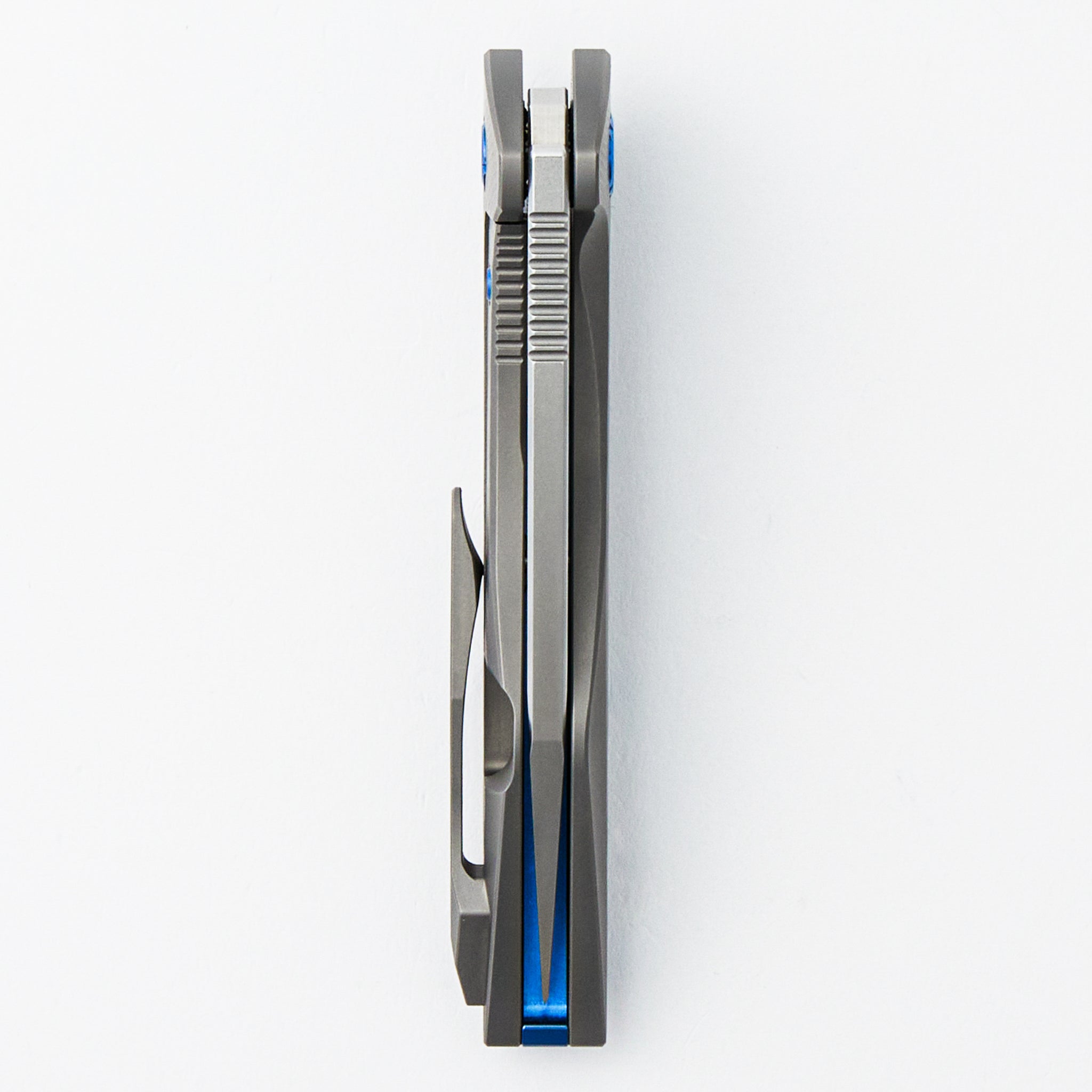 Mini Goblin - Sea Pattern Titanium Handle - Blue Hardware - Burnished W/ Polished Flats M390 Blade