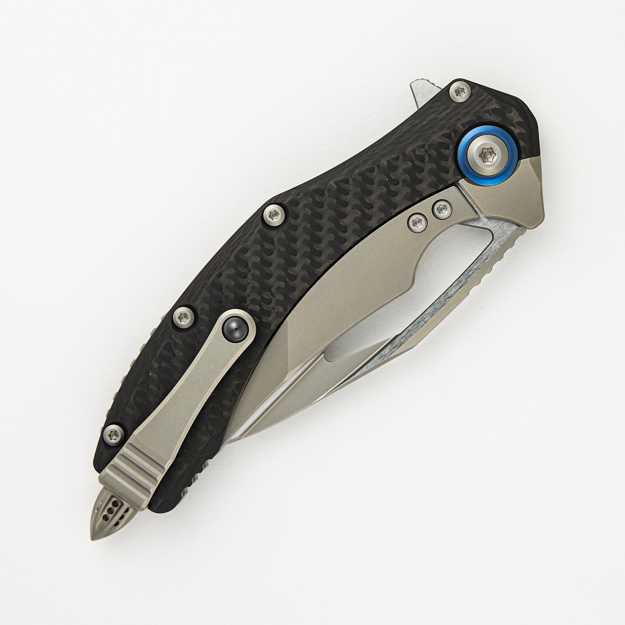 Matrix Titanium Handle Bead Blast Standard Blue Titanium Pivot Collar Carbon Fiber Scales 165C-7 CFTI