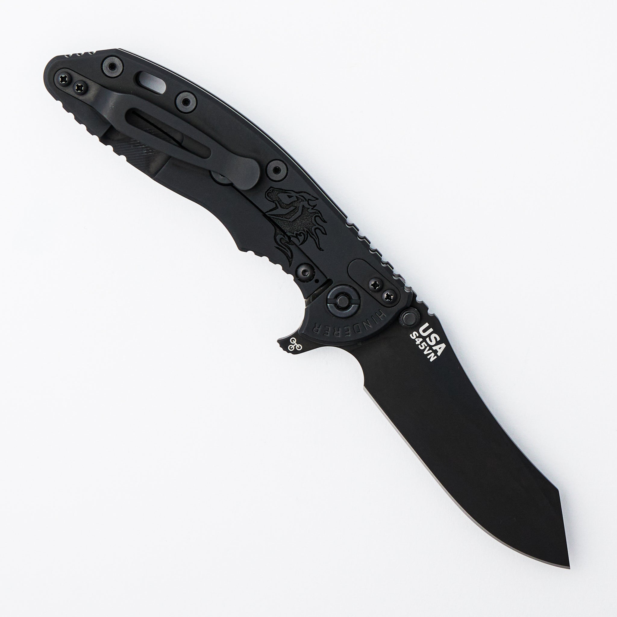 XM-18 3.5" - S45VN Skinner - Tri-Way - Matte Black DLC - Lasered Horsehead Lockside - Ti Scale - Black Hardware
