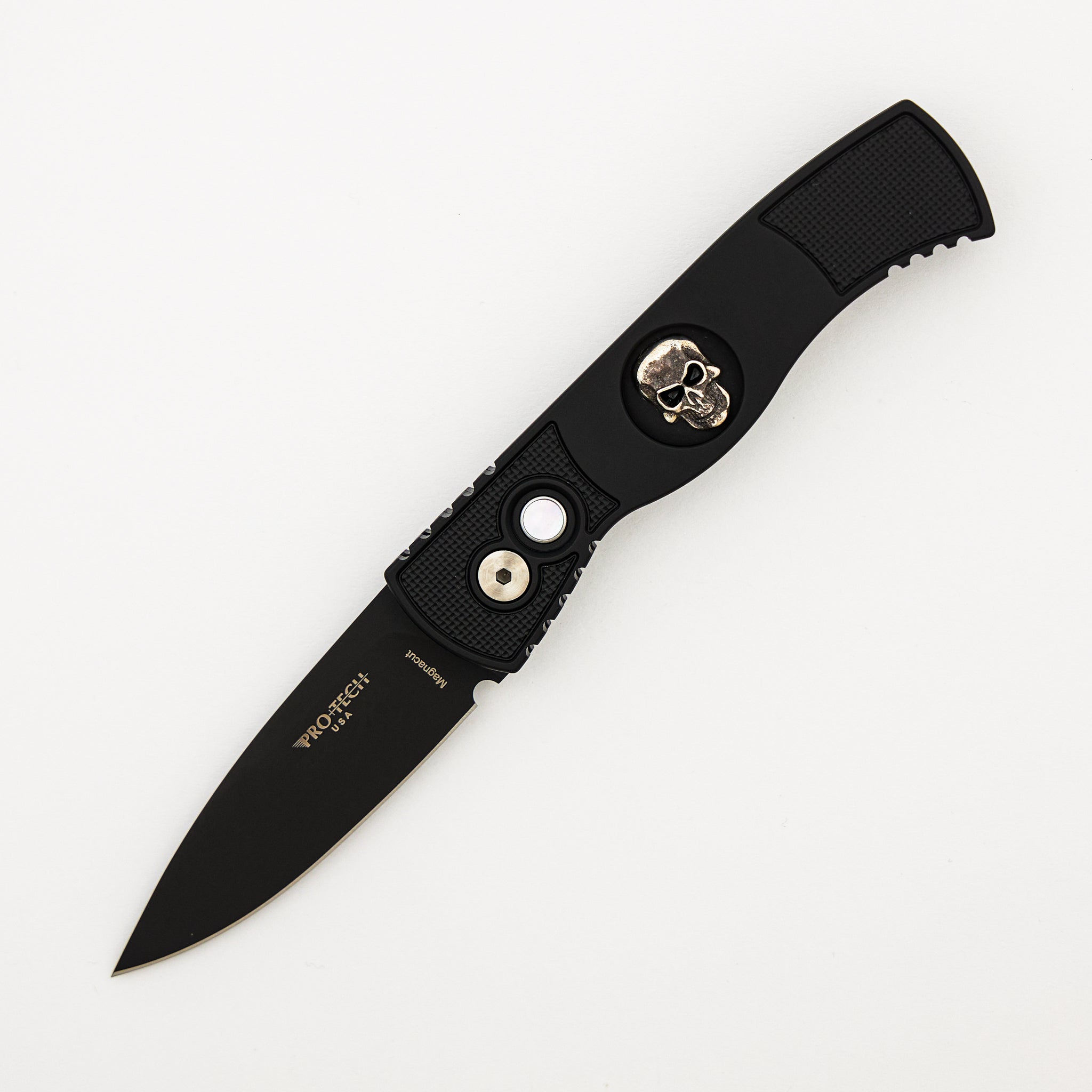TR-2 Skull Blade Show 2024 - Black Aluminum Handle - Shaw Sterling Silver Skull - Black MagnaCut Blade #15 of 150