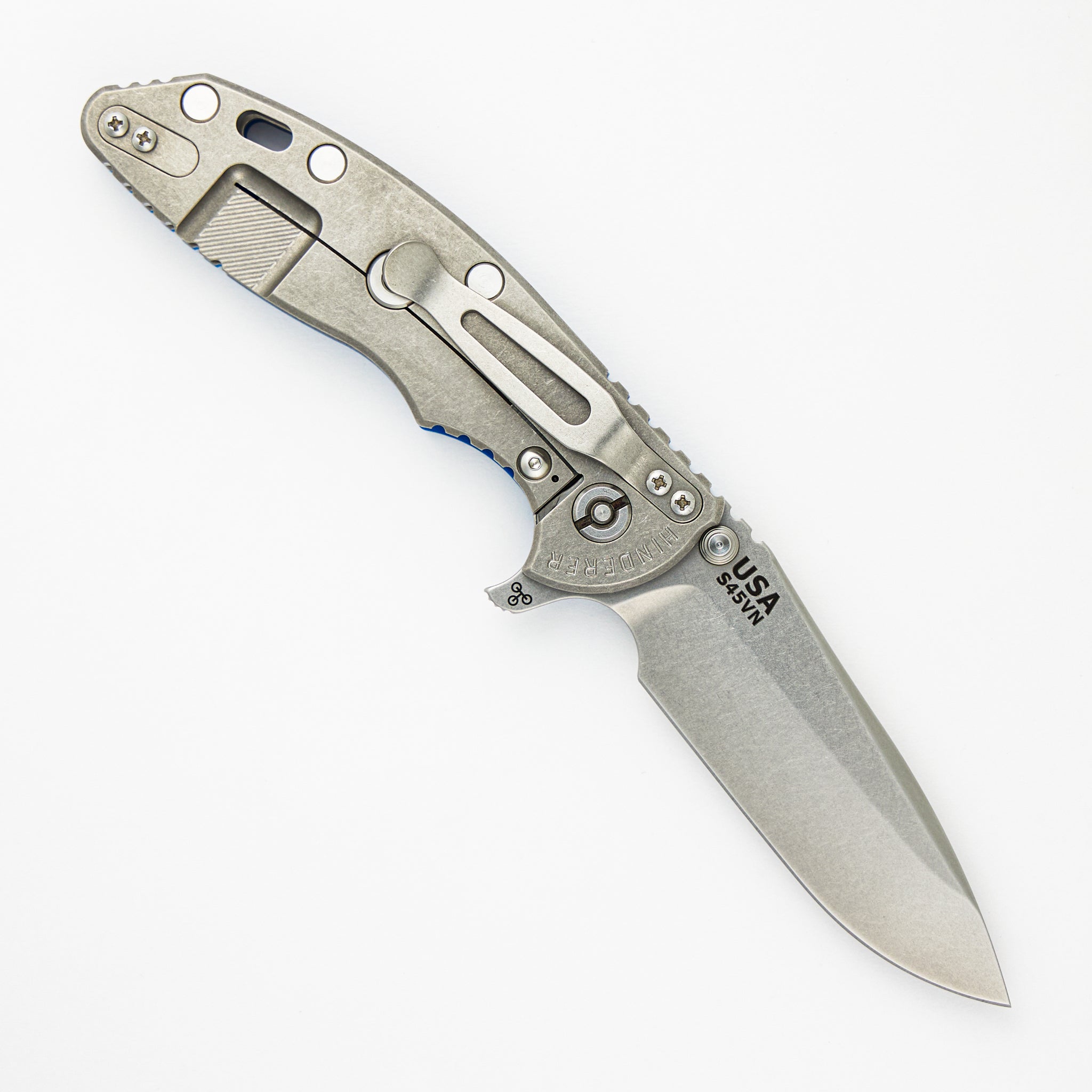 Hinderer Knives XM-18 3.5" Spearpoint - Tri-Way - Stonewash - Blue G10