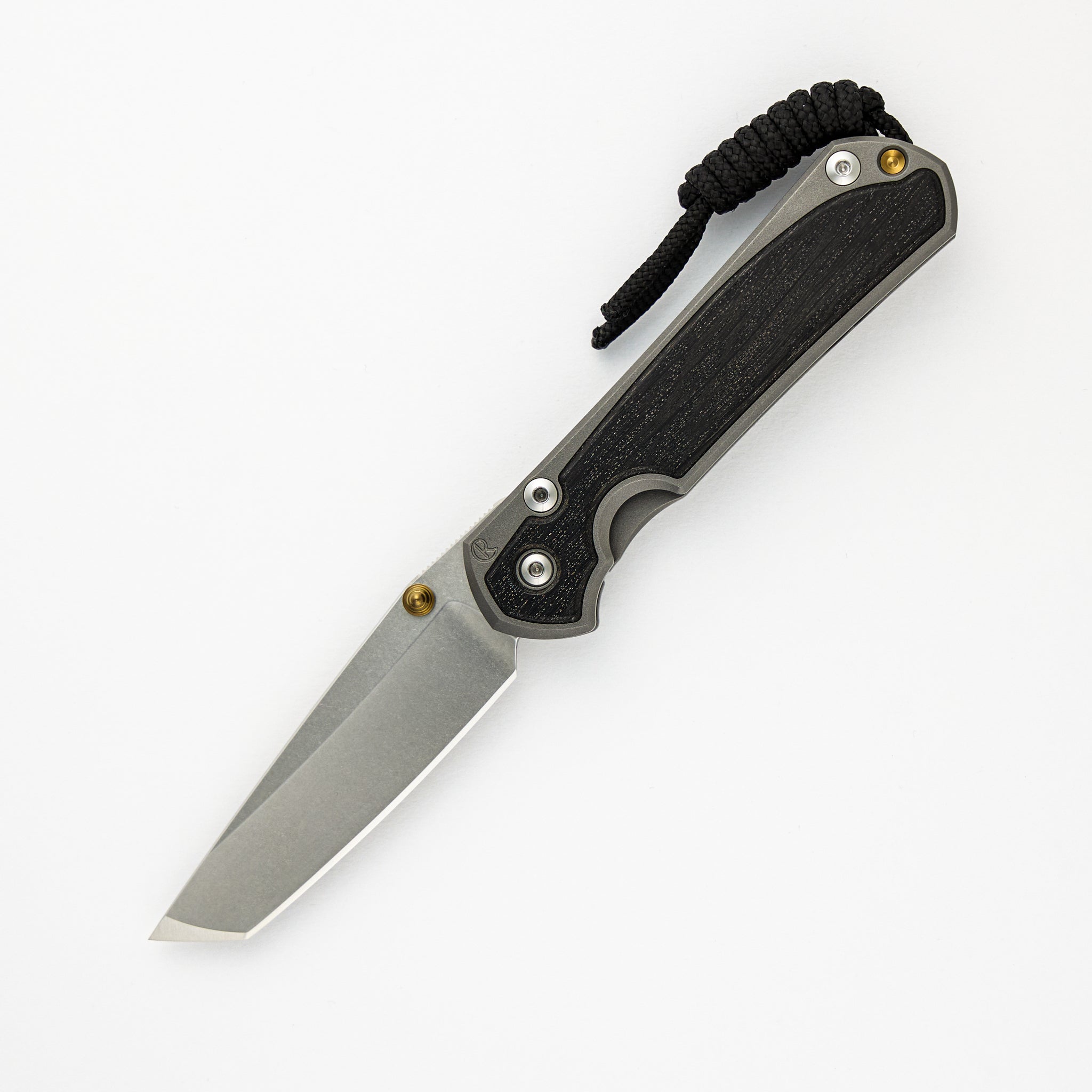 Small Sebenza 31 - Titanium Handle W/ Bog Oak Inlays - Tanto CPM MagnaCut Blade - Gold Single Lug