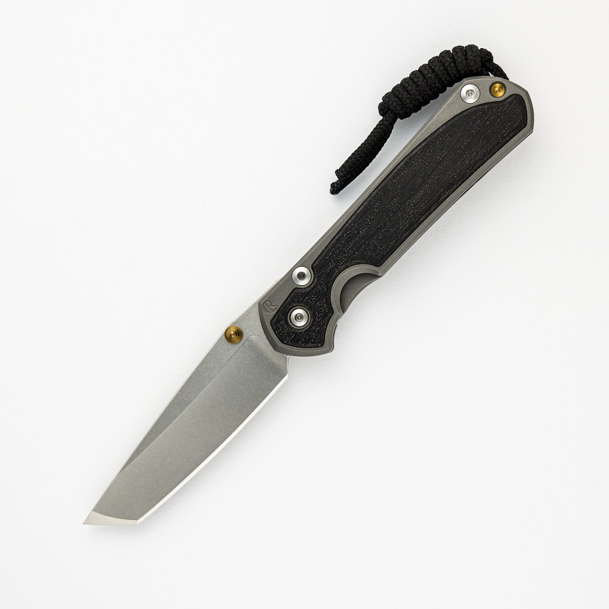 Chris Reeve Small Sebenza 31 - Titanium Handle W/ Bog Oak Inlays - Tanto CPM MagnaCut Blade - Gold Single Lug