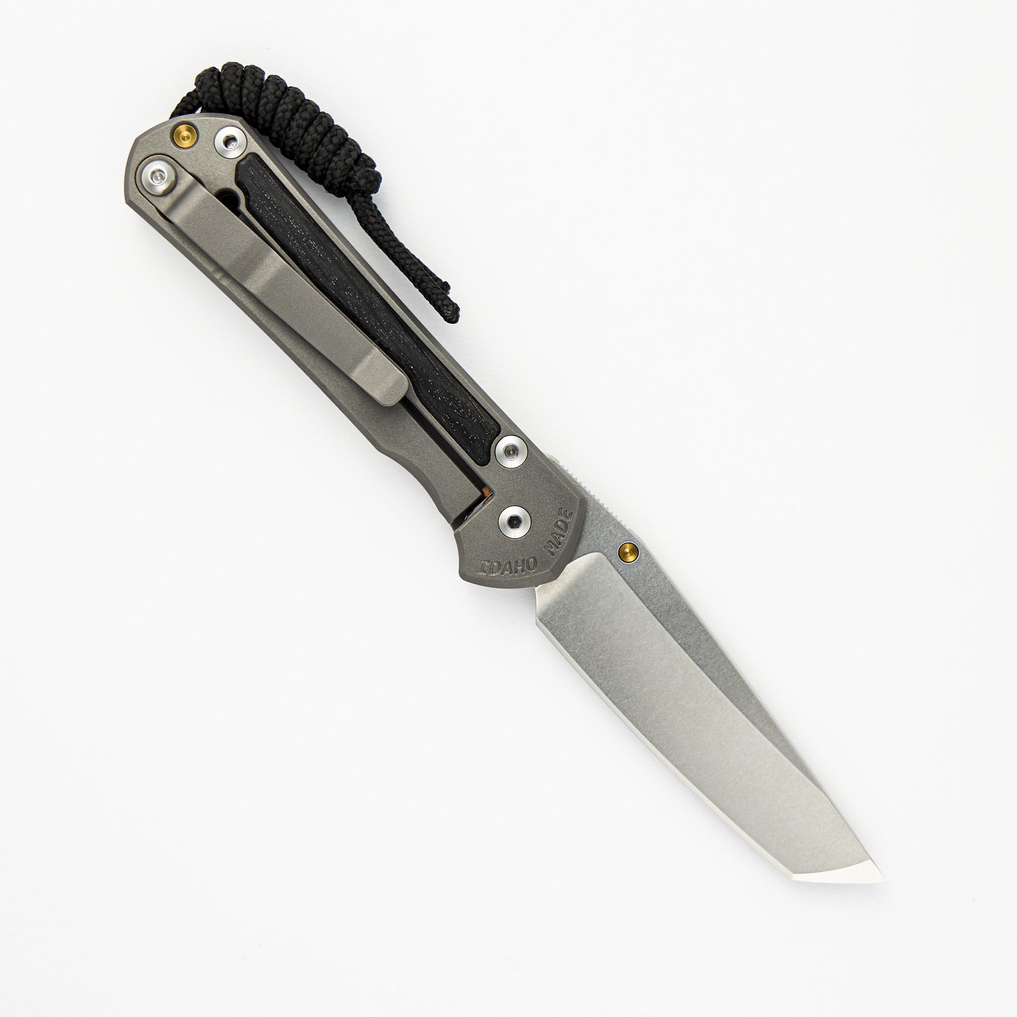 Small Sebenza 31 - Titanium Handle W/ Bog Oak Inlays - Tanto CPM MagnaCut Blade - Gold Single Lug