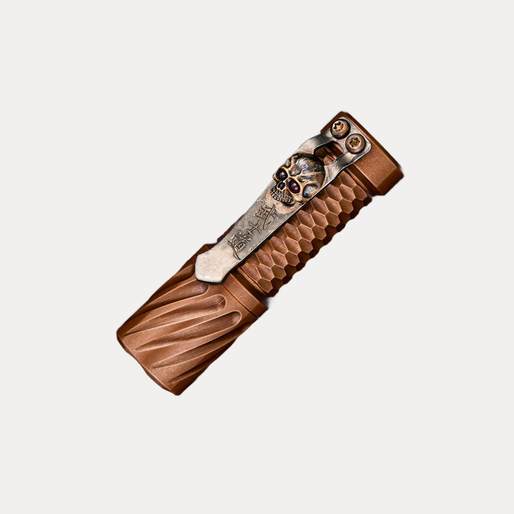 Hanko Machine Works Copper Gunner / Twist Trident Custom Flashlight – Steel Flame Clip