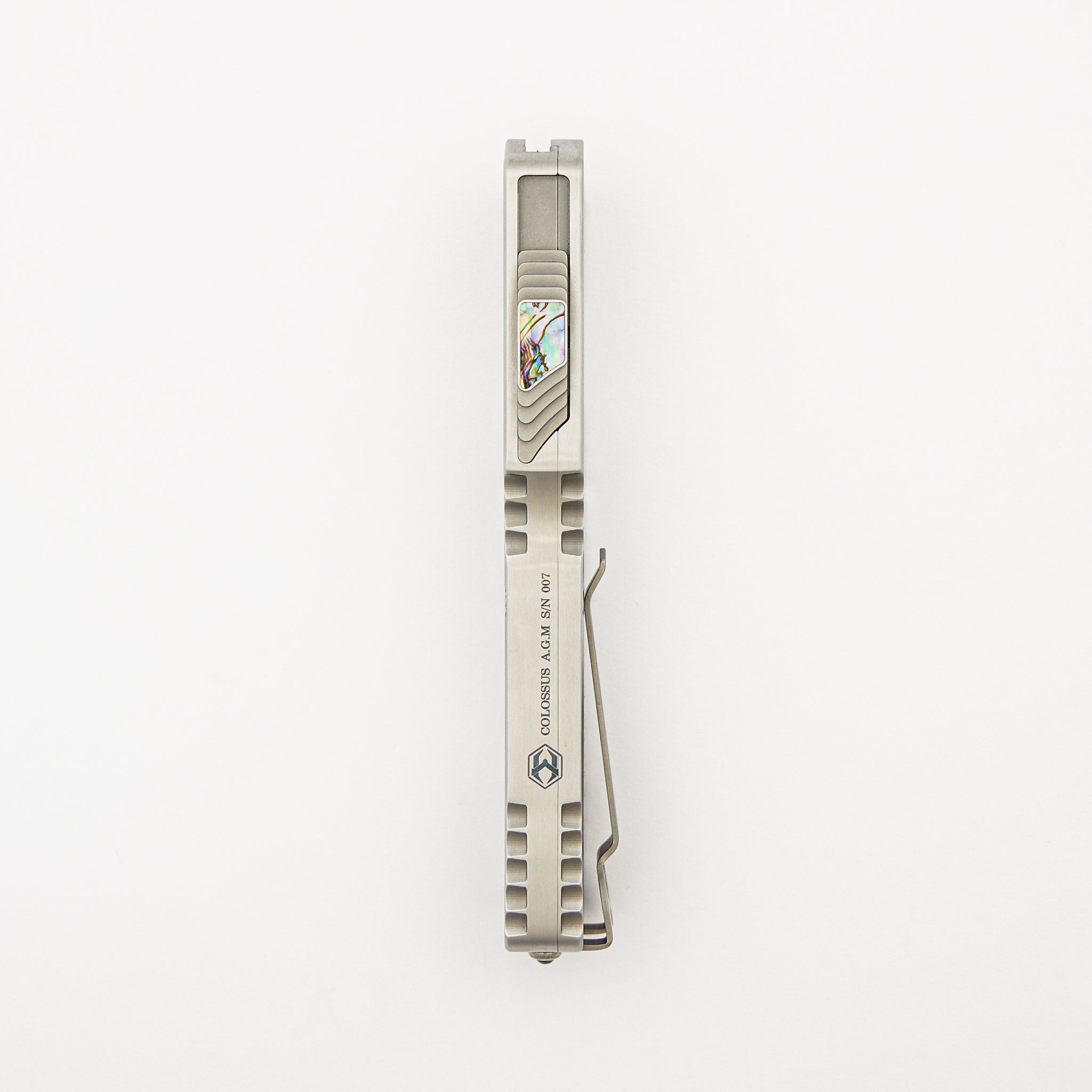 Colossus - Hefted Stainless Steel Handle - Abalone Inlay - Hand Ground Elmax High Polish Tanto S/N 007