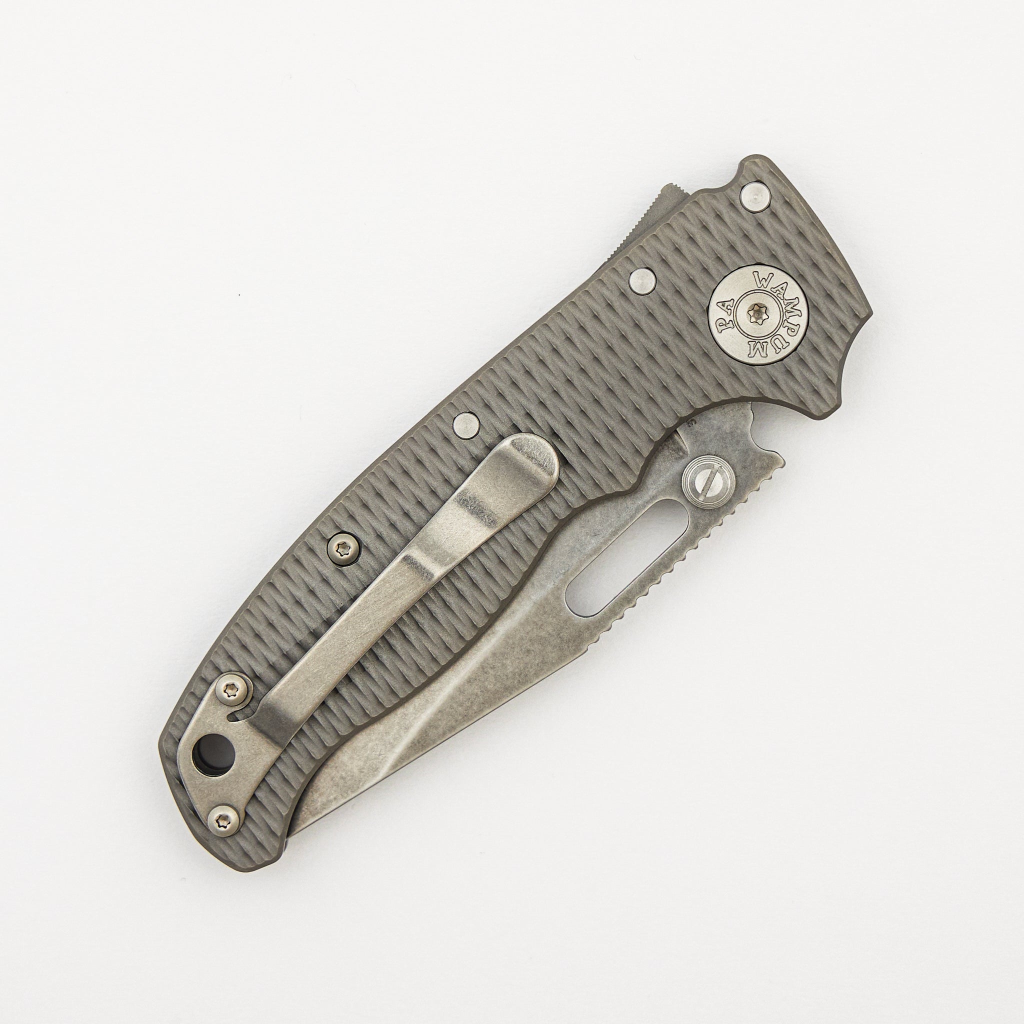 AD20.5 20CV Textured Titanium Handle Clip Point Stonewash Blade