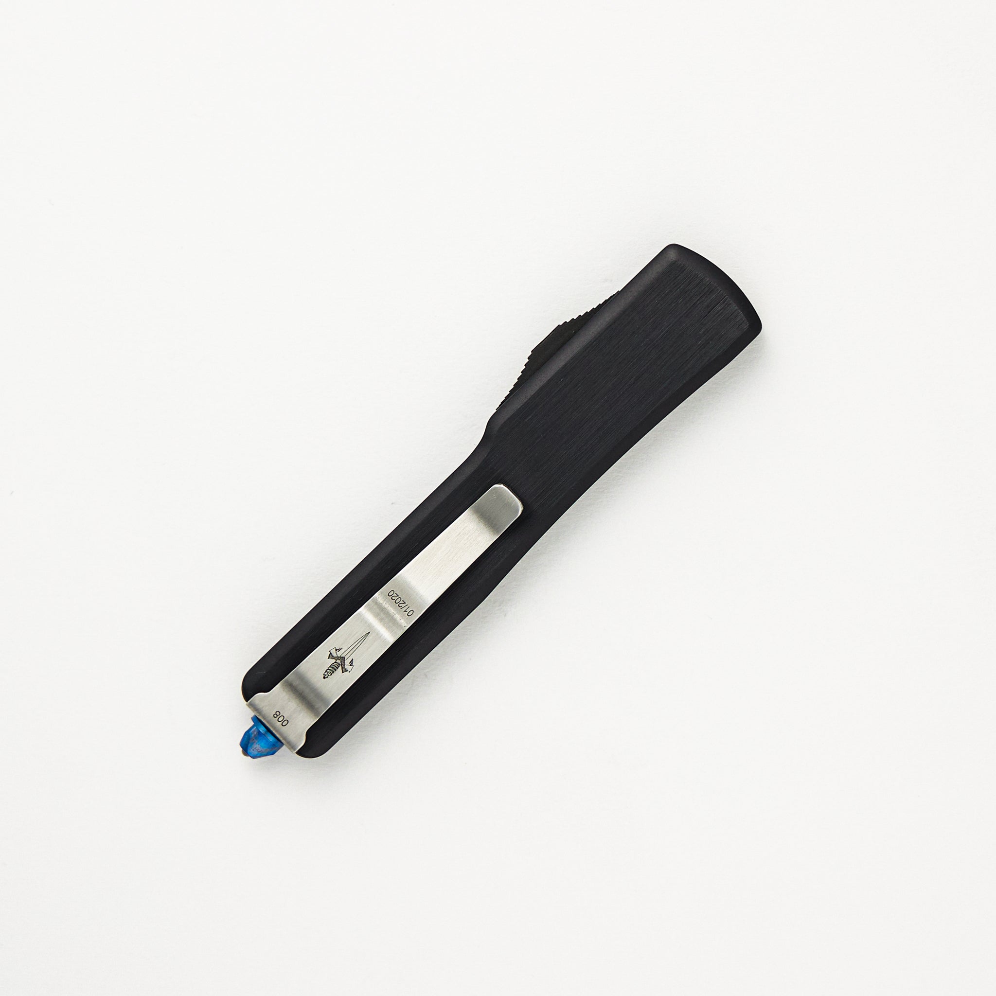 Marfione Custom Knives UTX-70 - D/E Hand Rubbed Satin Finish Hefted Alloy W/ Blue Hardware S/N 008