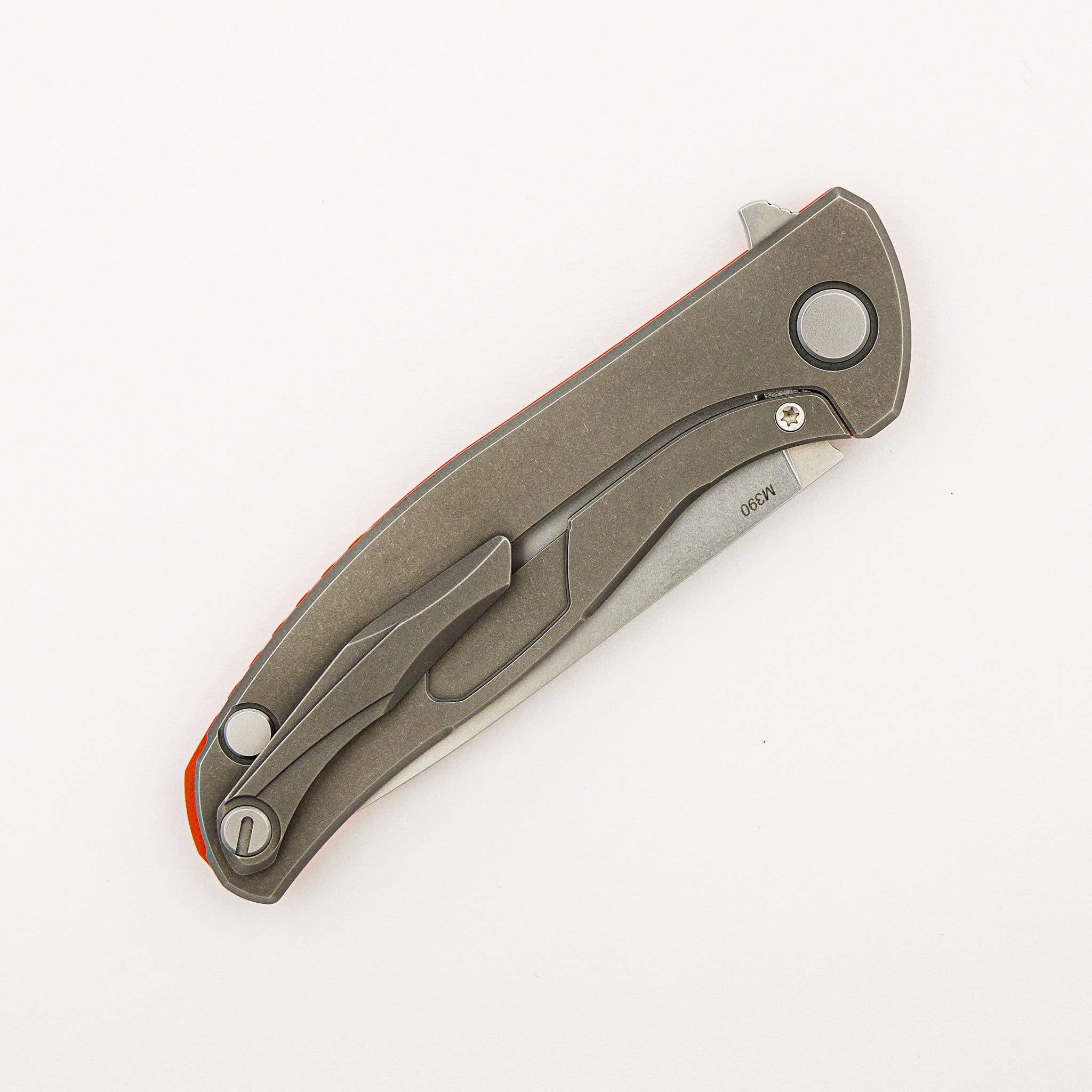 Hati - Titanium/Orange G10 Handle - M390 Blade - Washers