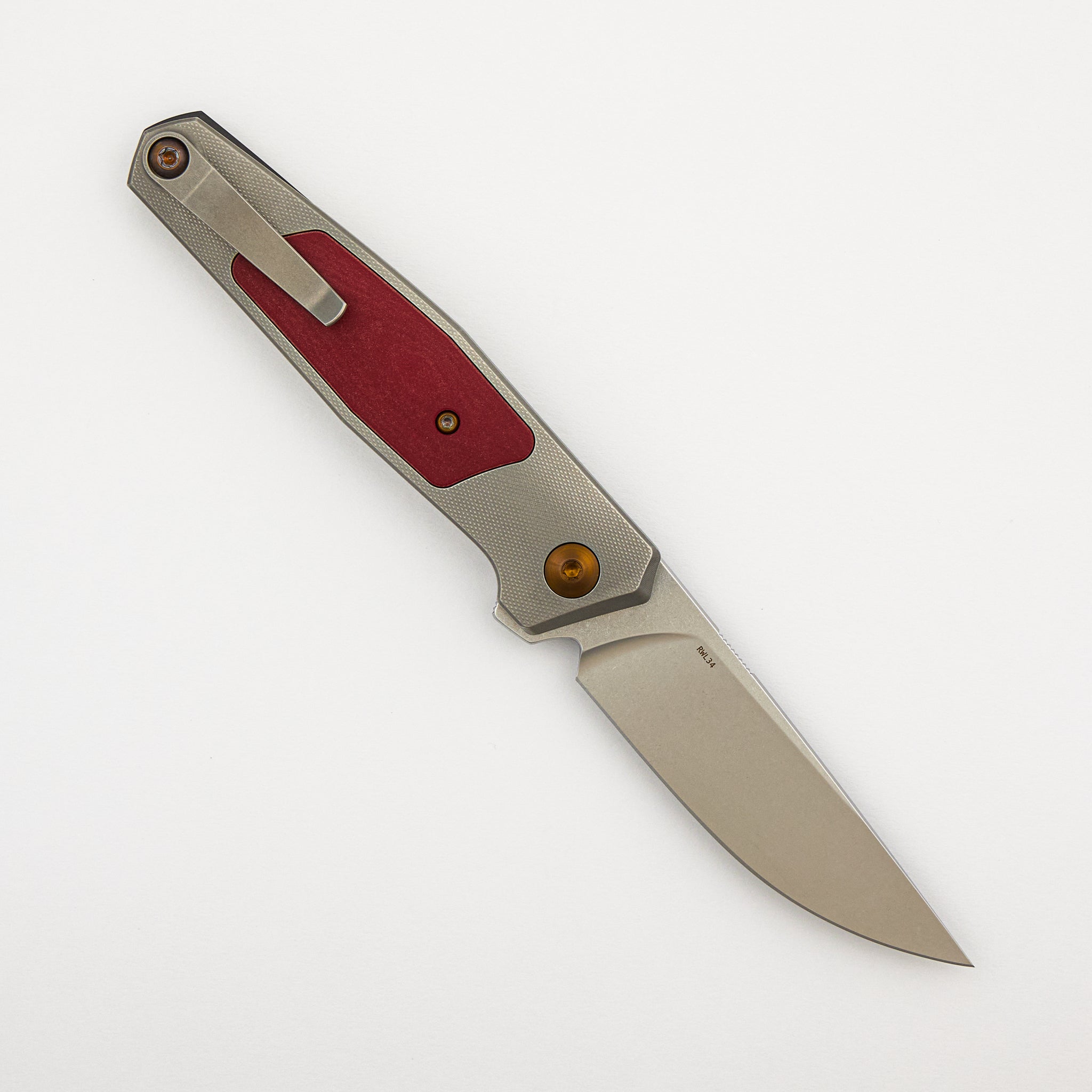 Toko - Grey/Amber - Titanium Handle - Red Micarta Inlays - RWL34 Blade - #389