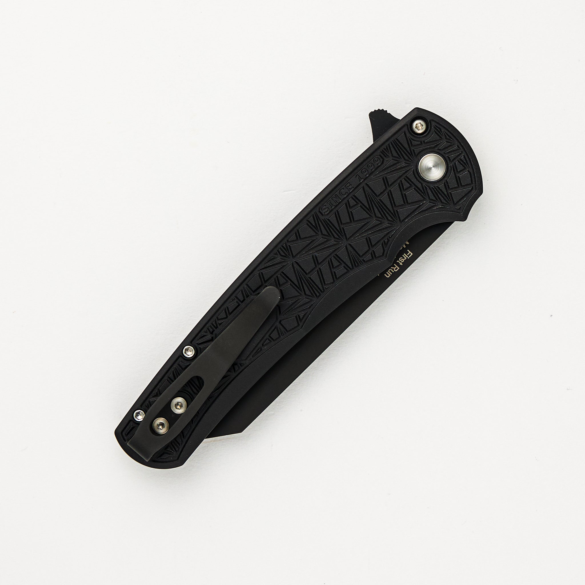 Malibu Flipper - 2024 Malibu.001 Ltd. First Run - Black "Nexus" Textured Handle - DLC Black 20CV Reverse Tanto Blade