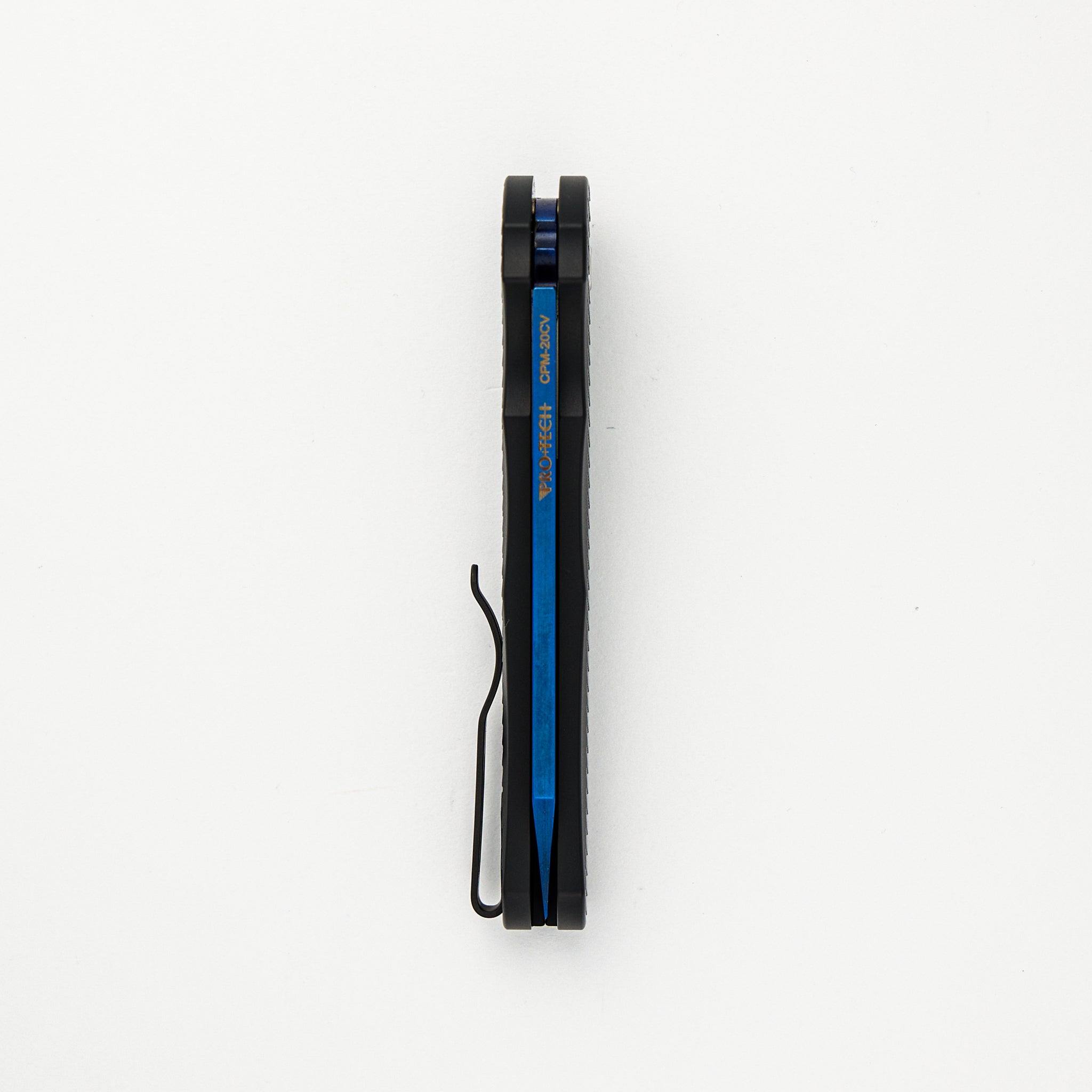 Malibu Flipper Custom Ltd. - Black Handle With "Dragon Scale" Texture - Abalone Button - Sapphire Blue 20CV Reverse Tanto Blade 5236-SB