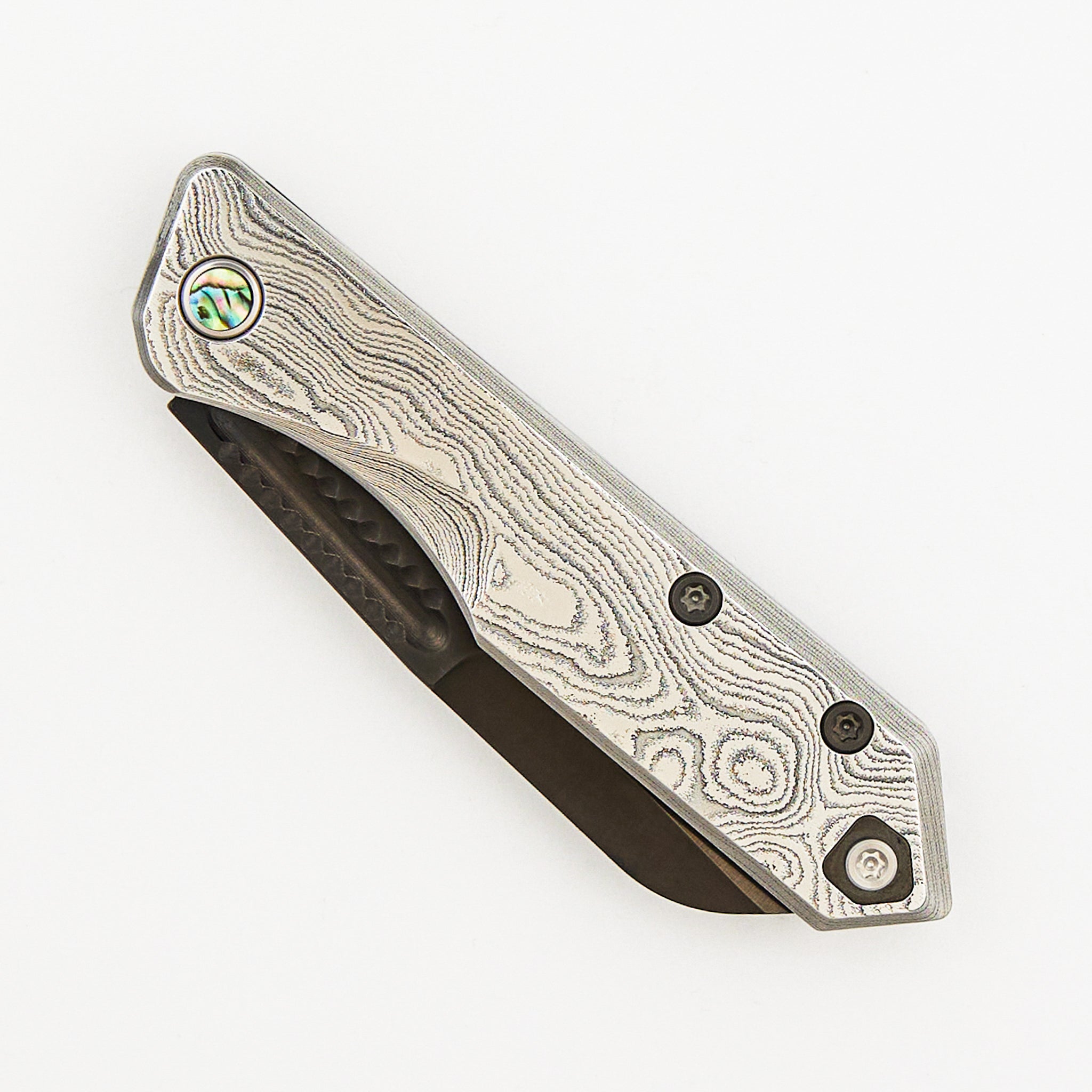 Jinn - Hand Ground DLC MagnaCut - Vegas Forge Wood Grain - Abalone Inlaid Pivots - S/N 012