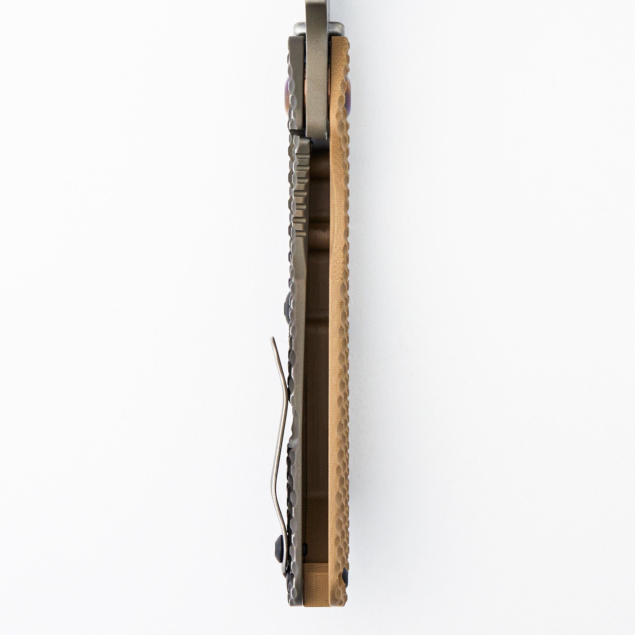 SMF DGG - Tan/Titanium Handle - Drop Point Diamond Grind Pattern MagnaCut Blade