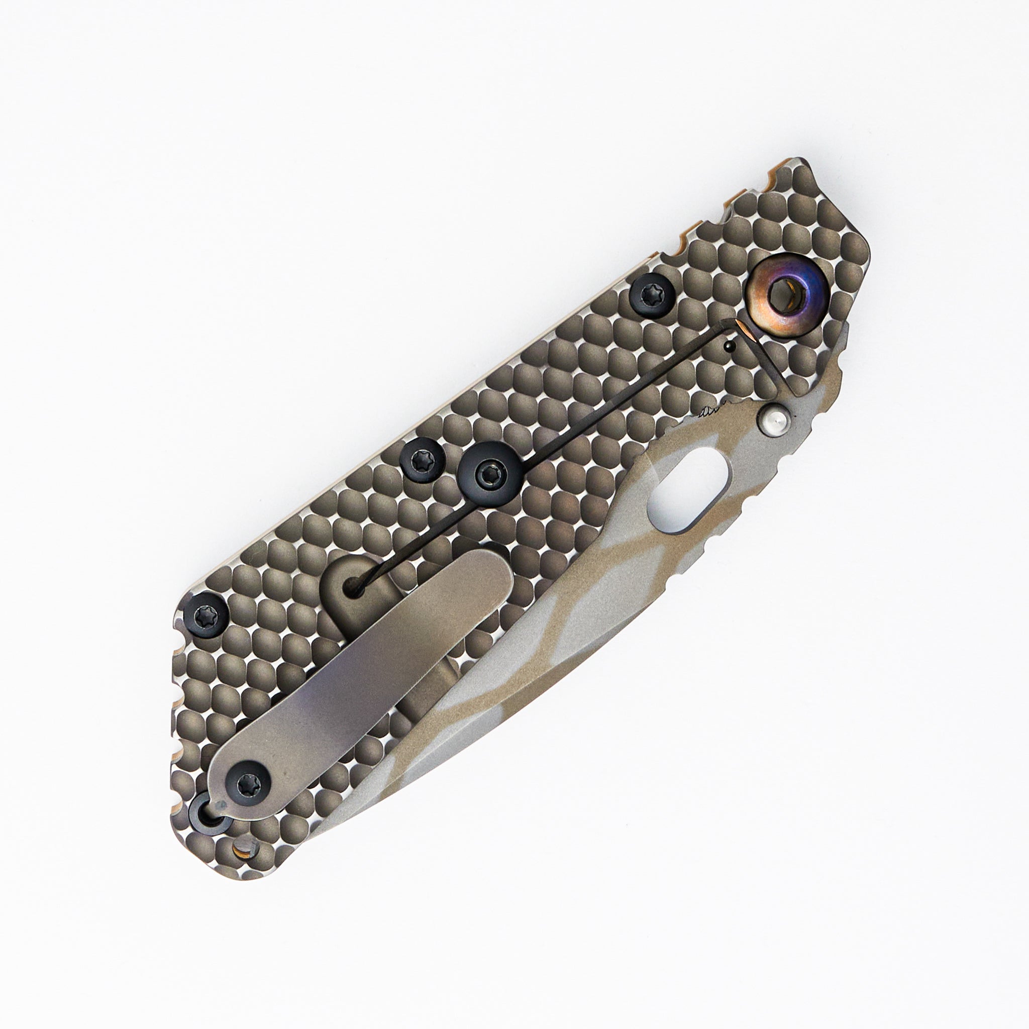SMF DGG - Tan/Titanium Handle - Drop Point Diamond Grind Pattern MagnaCut Blade