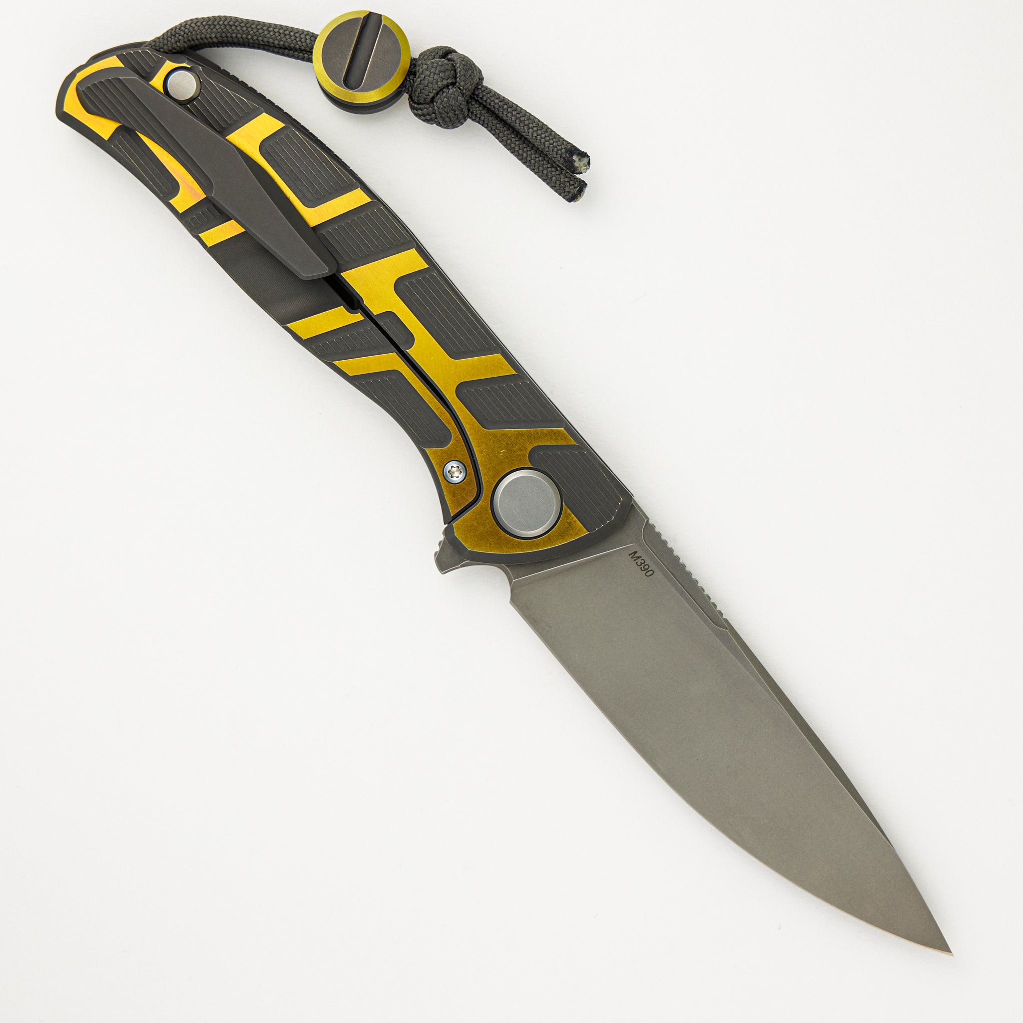 F95 T Pattern Gen 4 – Blade Show Edition – Grey-Yellow Ano Titanium Handle – M390 Blade – MRBS