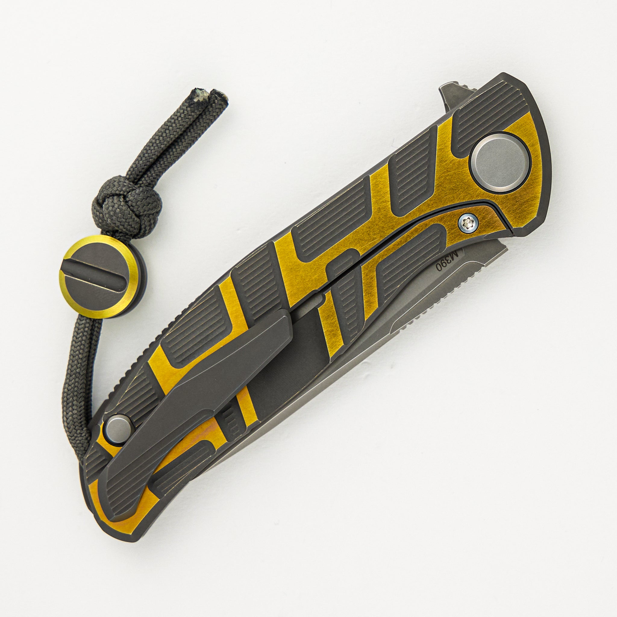 F95 T Pattern Gen 4 – Blade Show Edition – Grey-Yellow Ano Titanium Handle – M390 Blade – MRBS