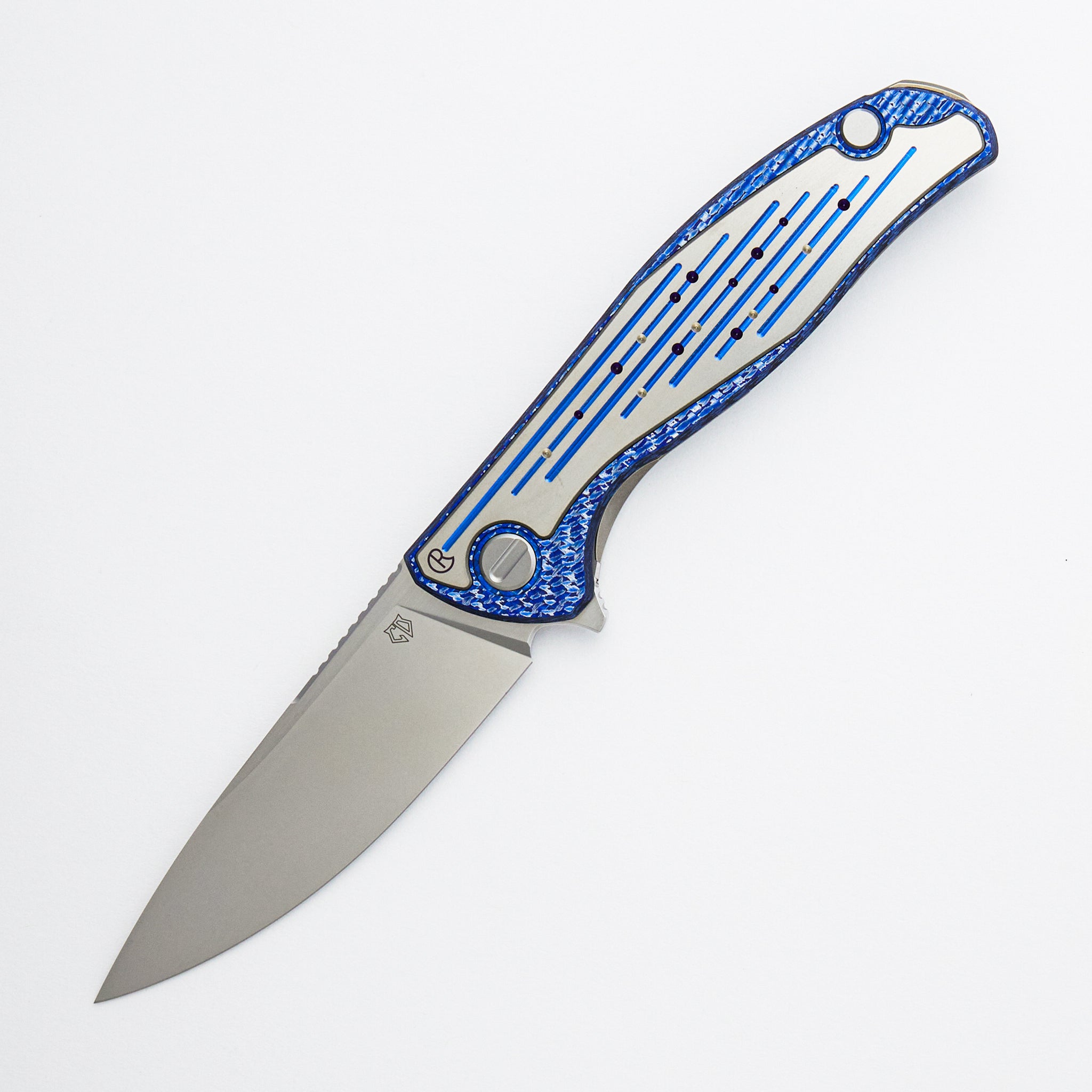 UniHati F95 Unique Graphic Custom Division - Titanium/Dark Blue Alutex Handle - Vanax 37 Blade - RBS