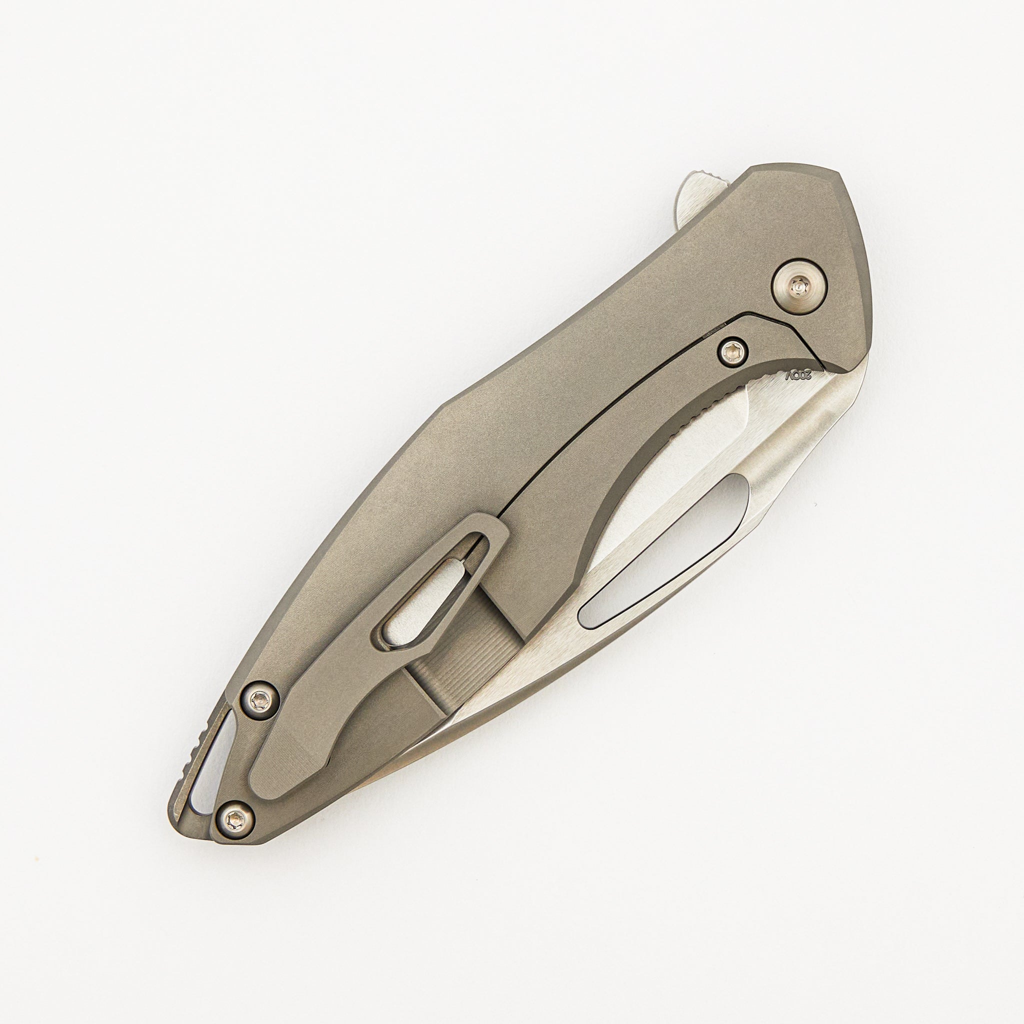 Arius - Smooth Woven Copper Carbon Fiber/Titanium Handle - Silver Hardware - Brightwashed W/ Polished Flats 20CV Blade