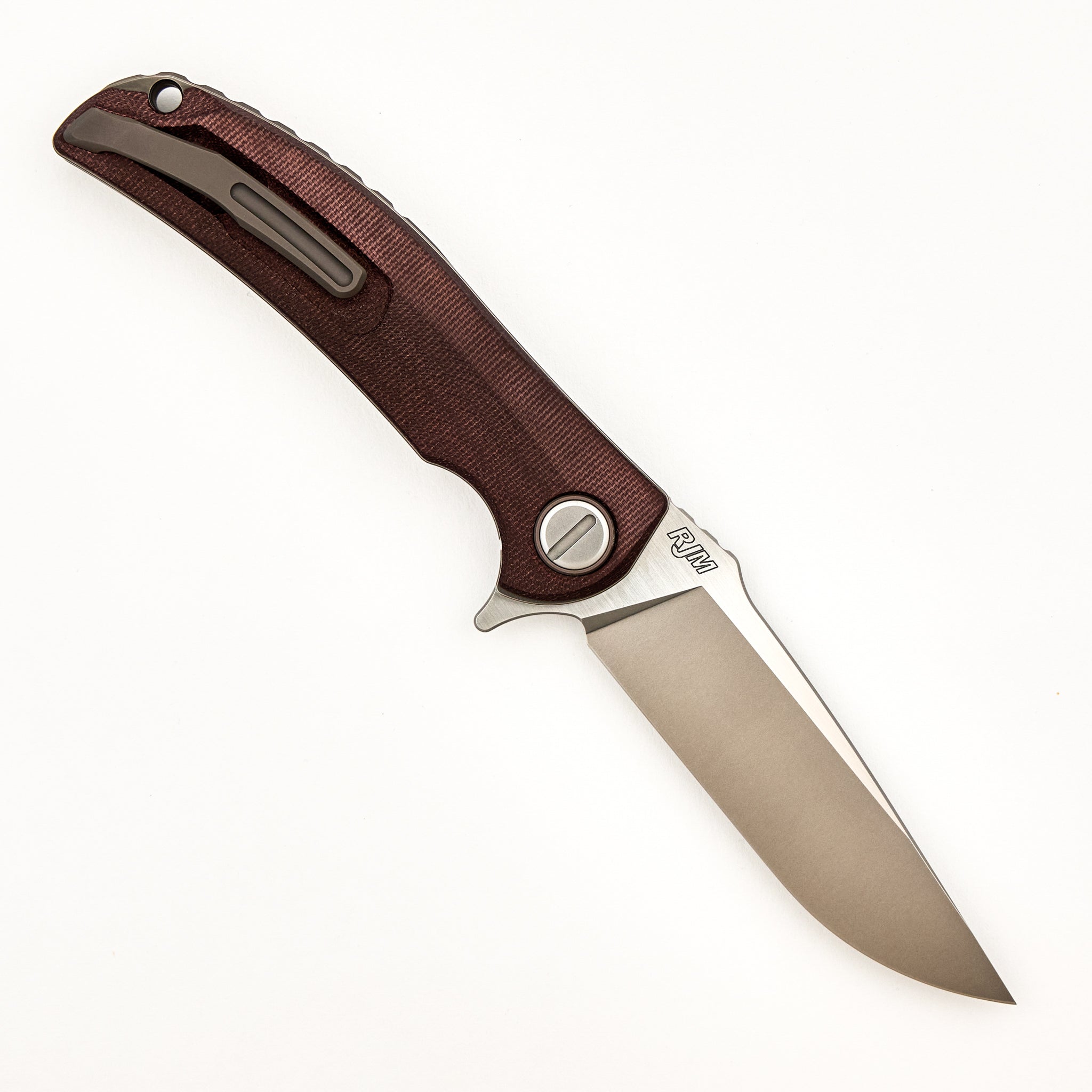 Soft Overkill - M398 Blade - Maroon Canvas Micarta Handle - RBS (RJ Martin Design)