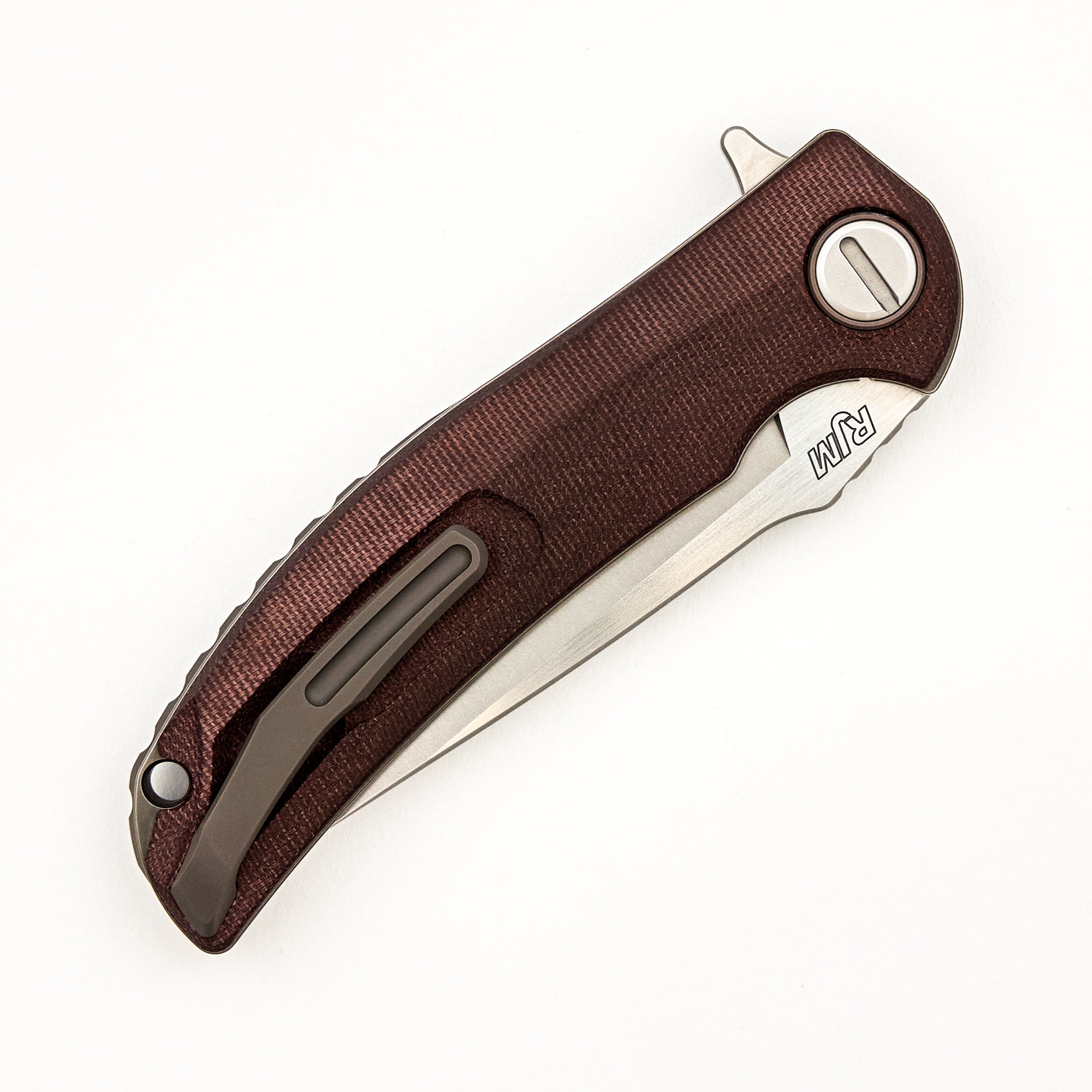 Soft Overkill - M398 Blade - Maroon Canvas Micarta Handle - RBS (RJ Martin Design)