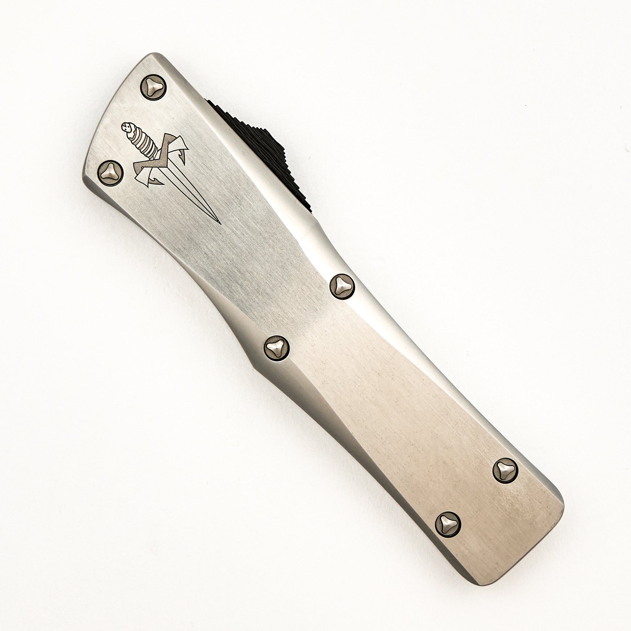 Marfione Custom Knives Combat Troodon - D/E Mirror Polish - Satin Finish Stainless Steel Handle W/ Carbon Fiber Button