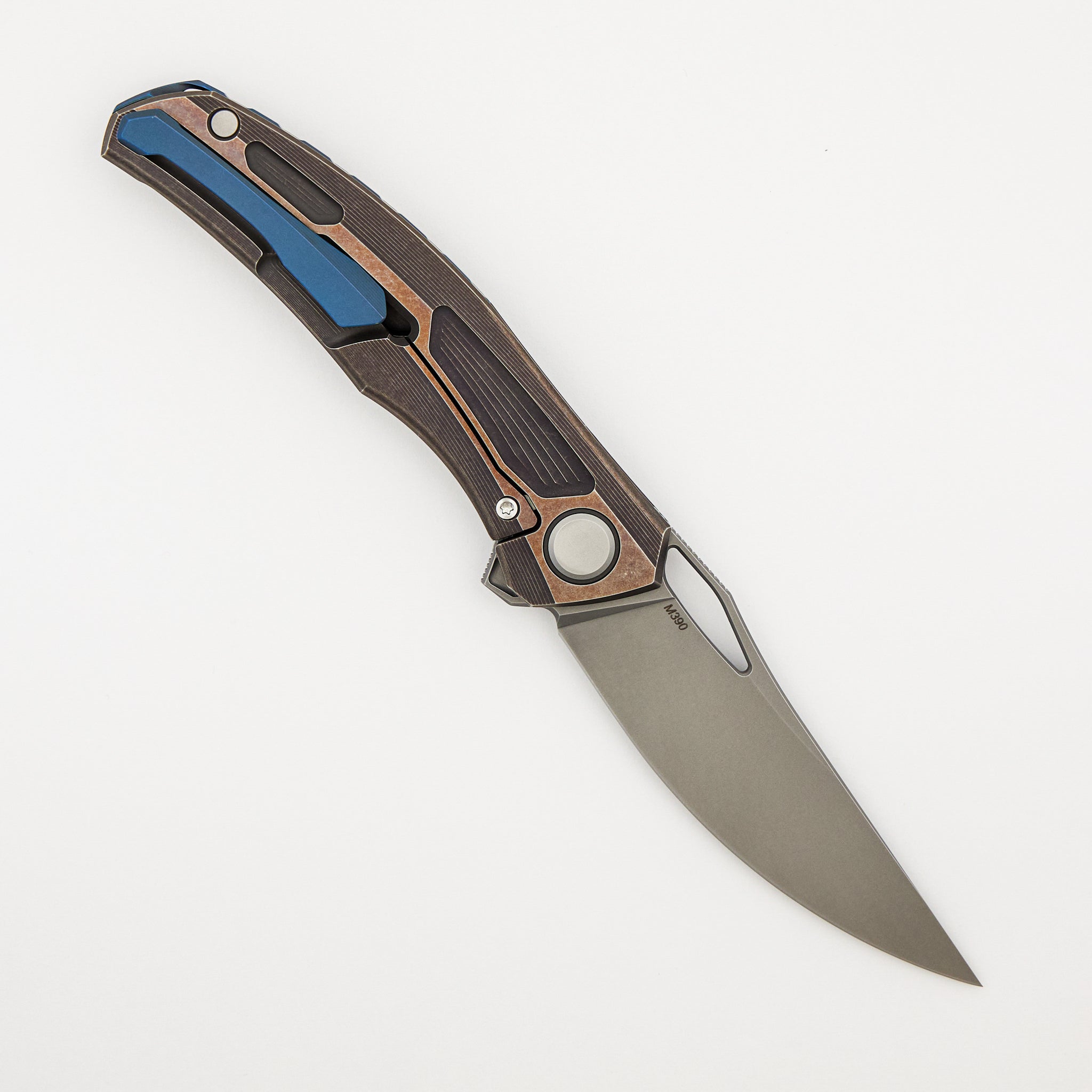 Quantum - M390 Blade - Bronze Ano Titanium Handle - Blue Ano Accents - MRBS