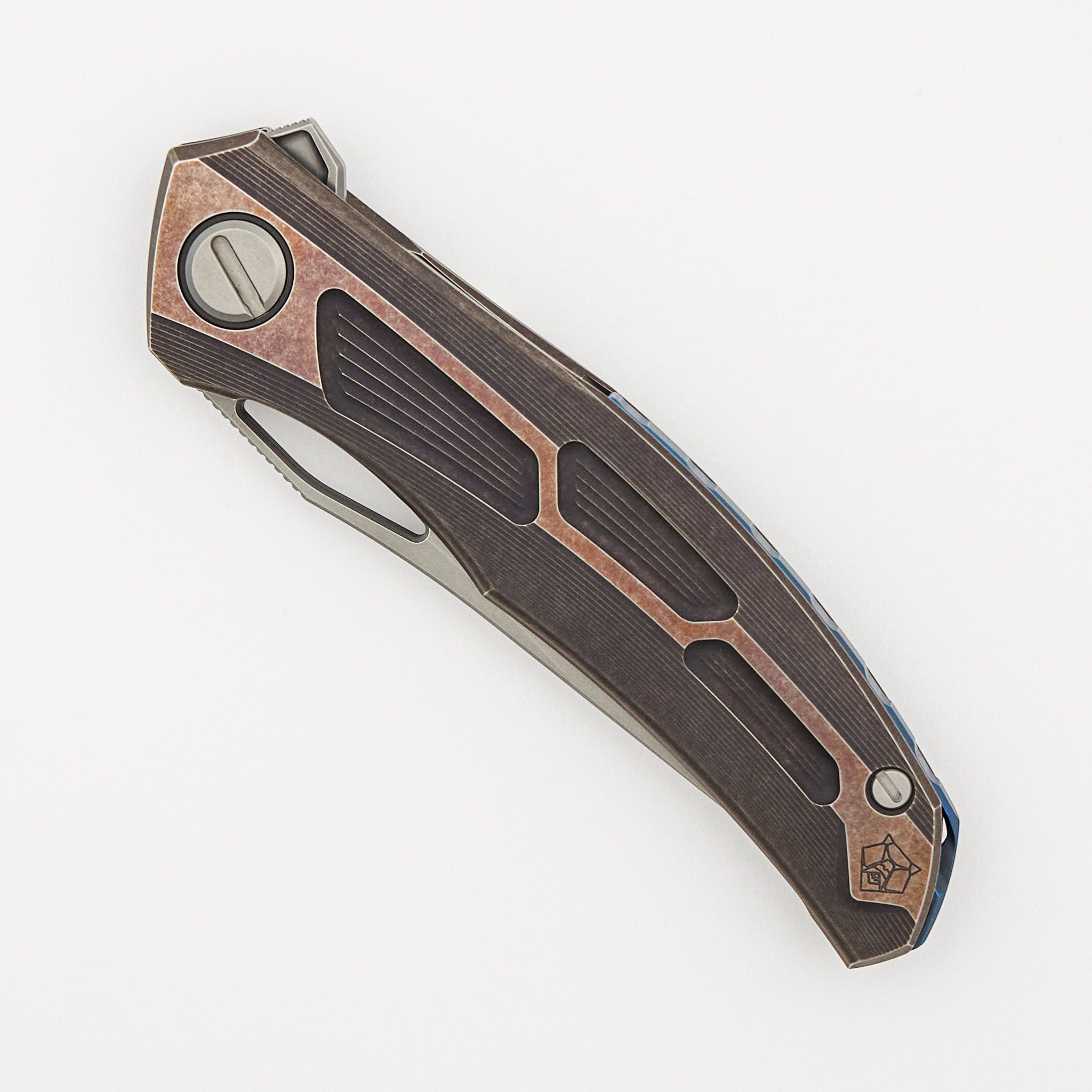 Quantum - M390 Blade - Bronze Ano Titanium Handle - Blue Ano Accents - MRBS