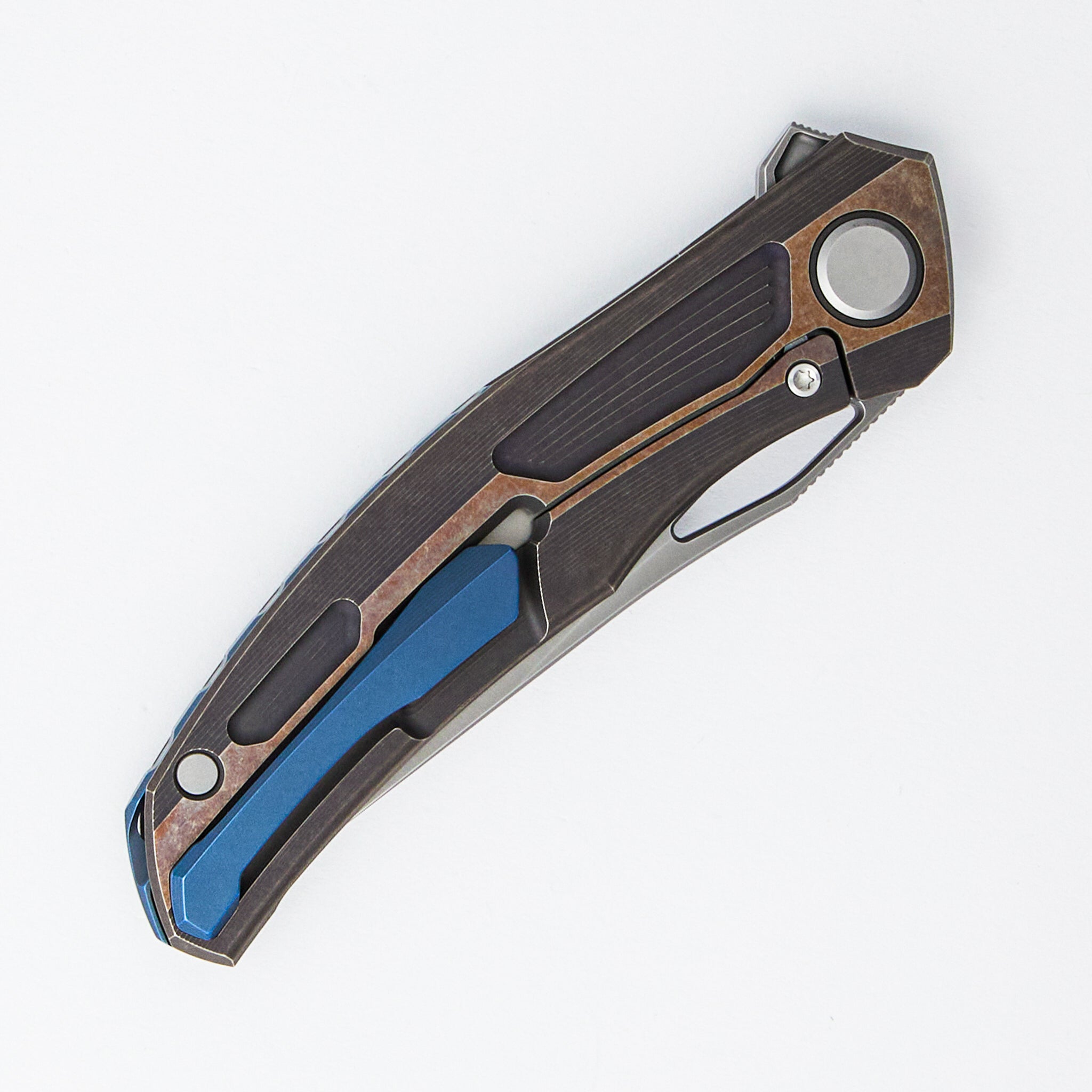 Quantum - M390 Blade - Bronze Ano Titanium Handle - Blue Ano Accents - MRBS