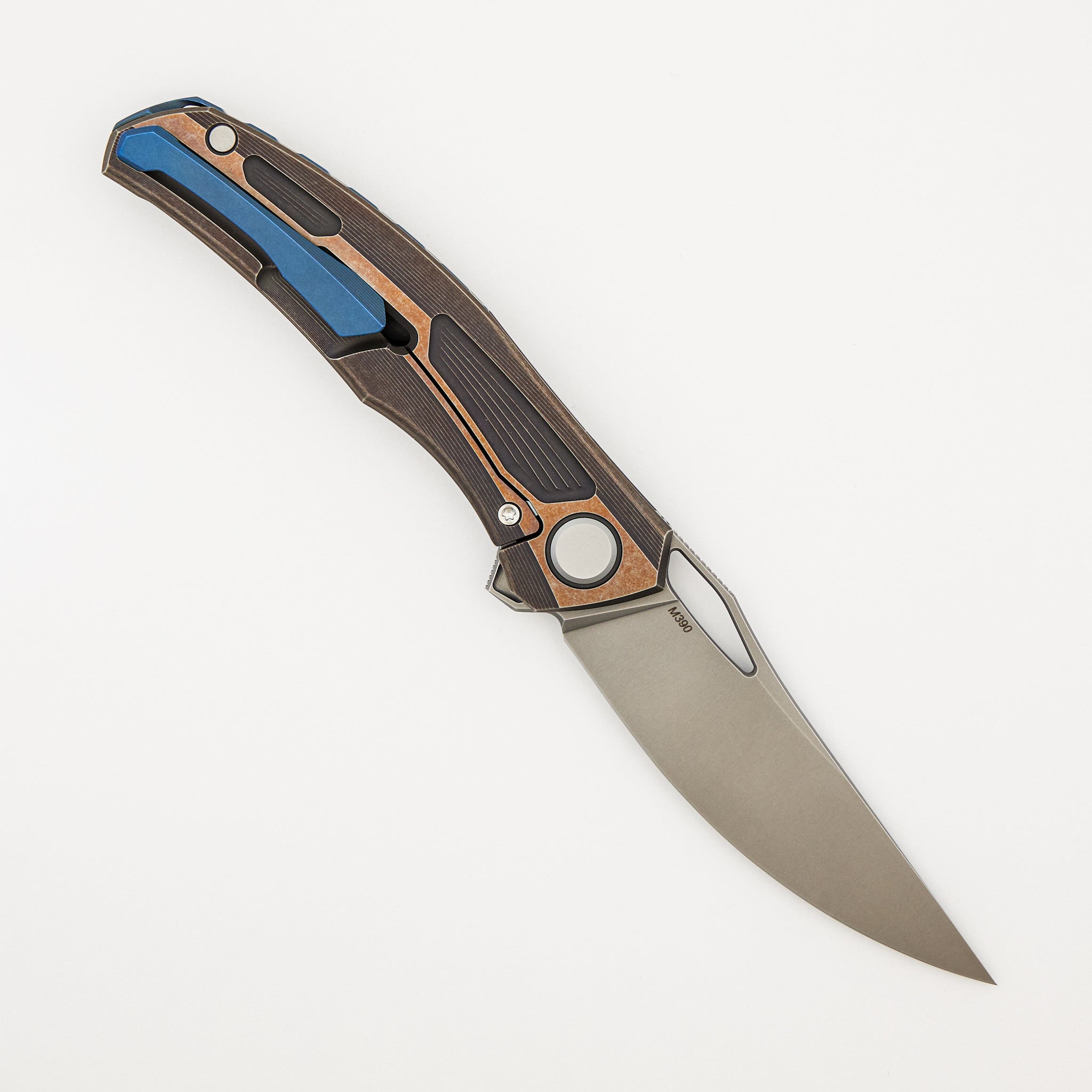 Quantum - M390 Blade - Bronze Ano Titanium Handle - Blue Ano Accents - MRBS