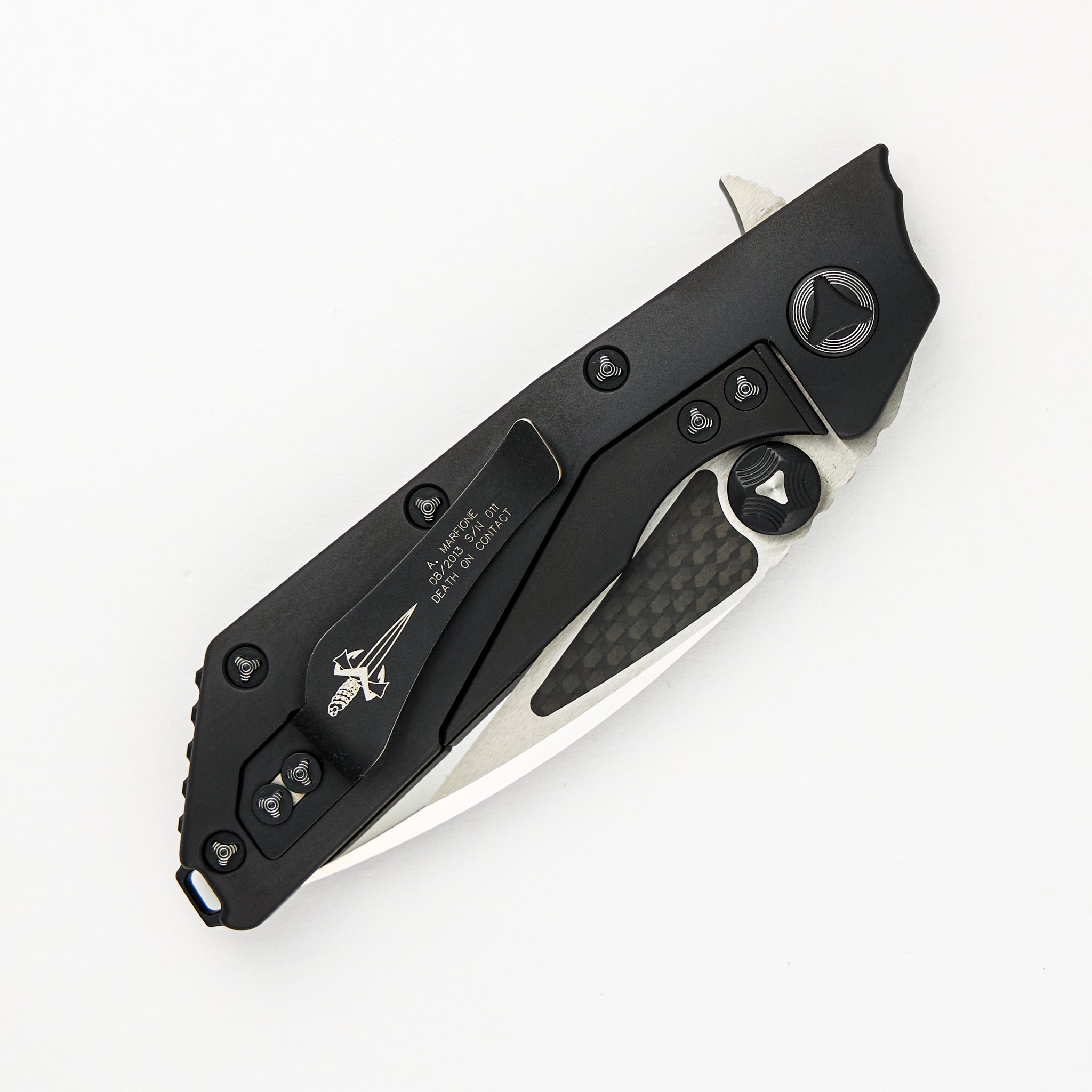 Marfione Custom Knives D.O.C. Manual - Hand Ground High Polish - 30K Layered CF Inlays S/N 011