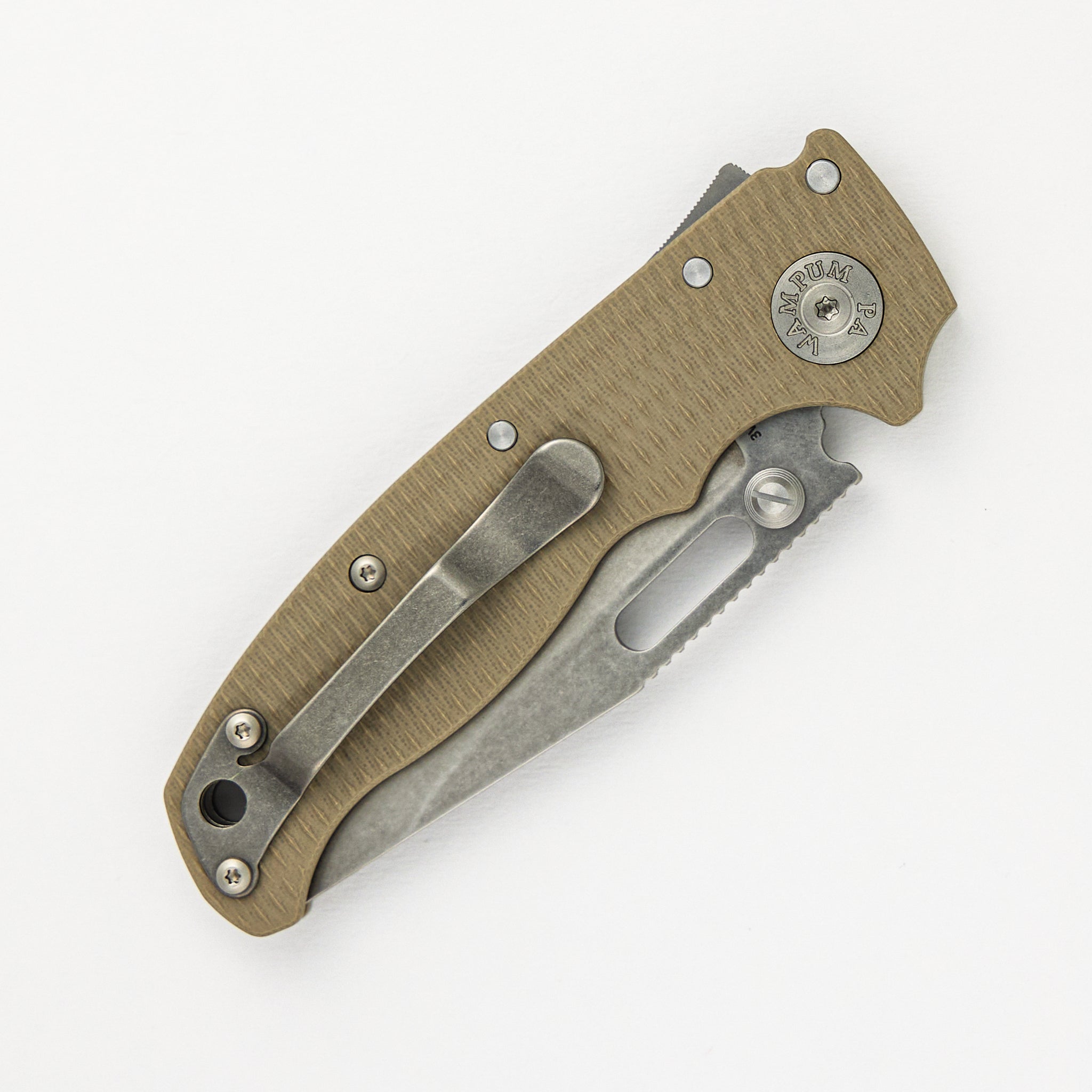 AD20.5 3V Coyote Tan G10 Handle Clip Point Stonewash Blade