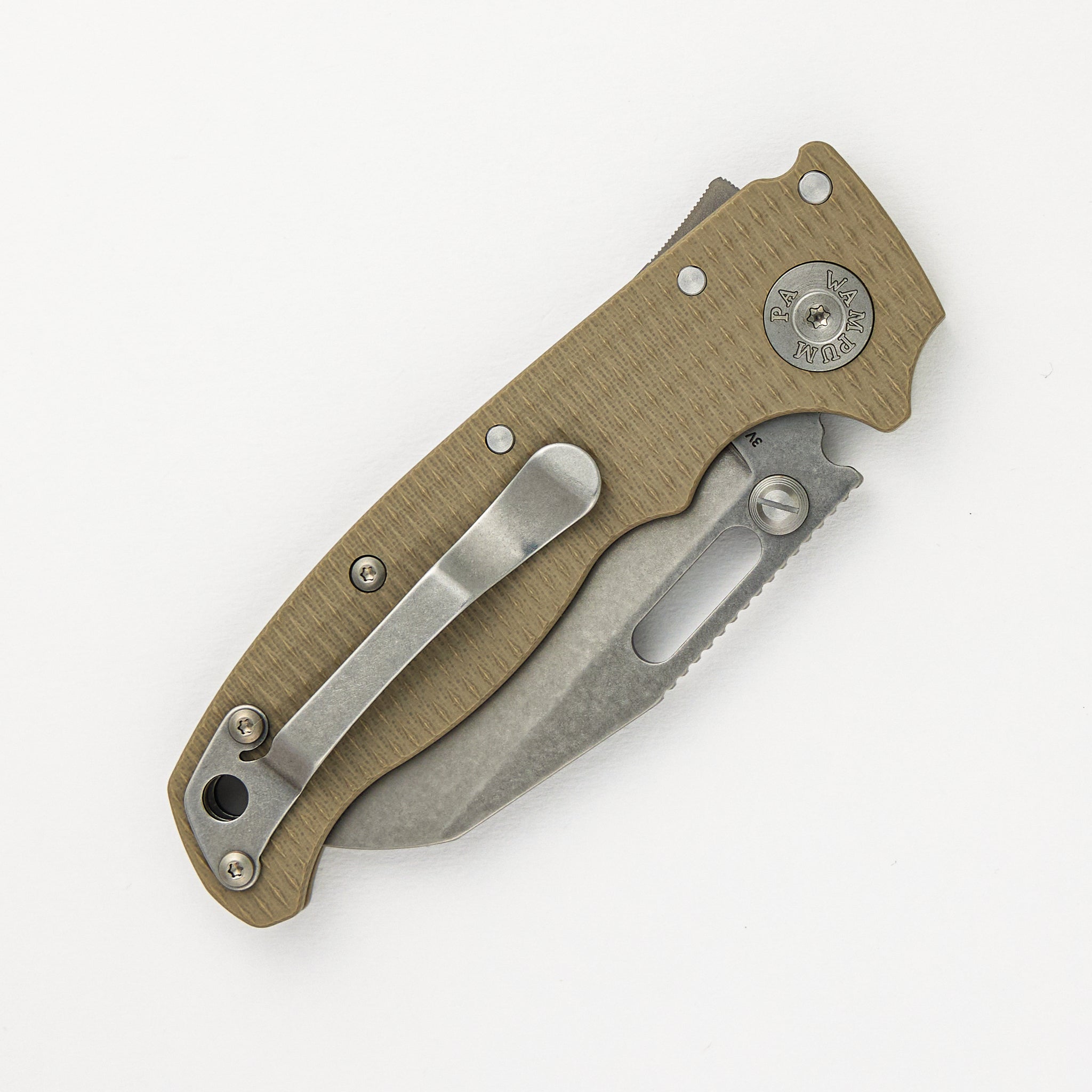 AD20.5 3V Coyote Tan G10 Handle Shark Foot Stonewash Blade