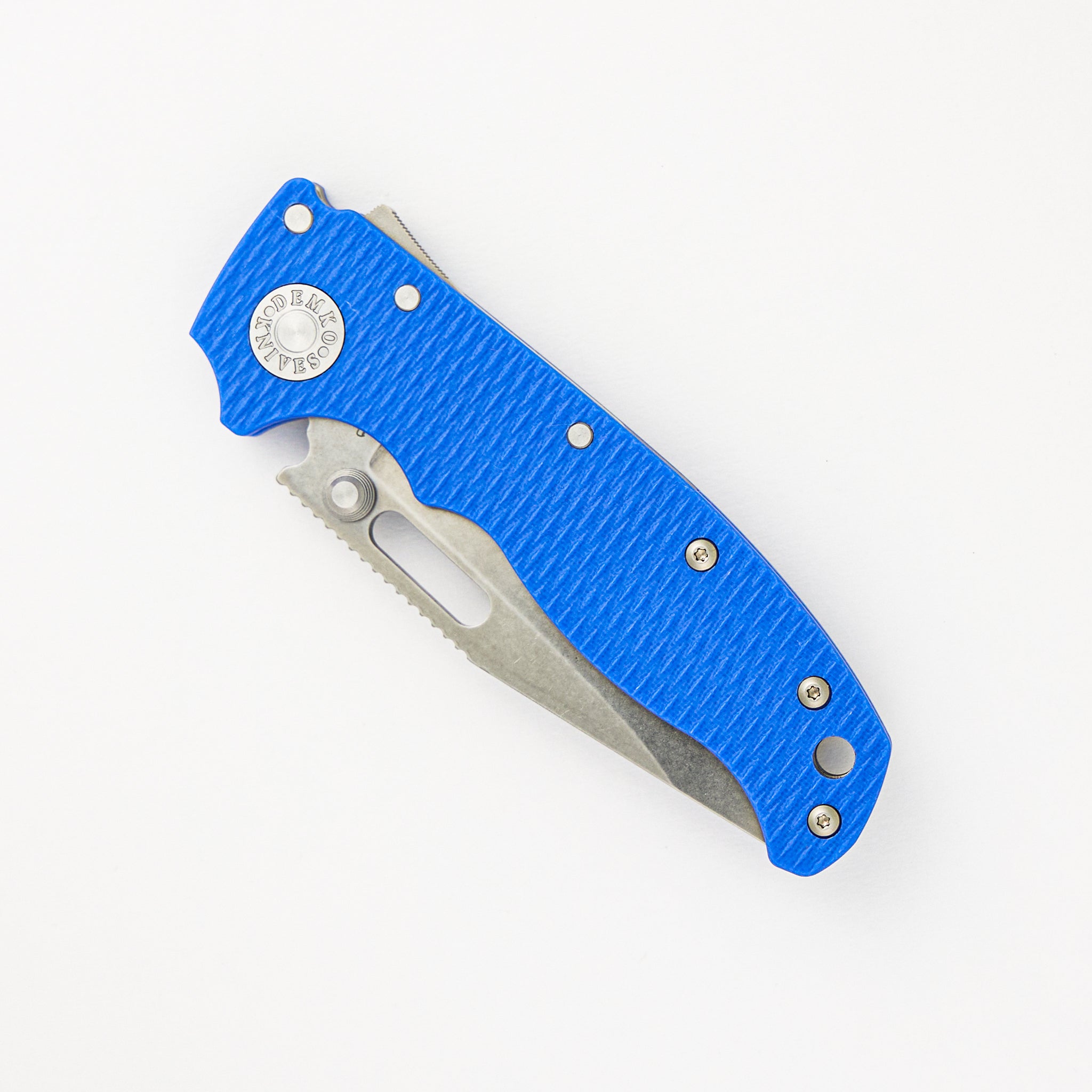 AD20.5 20CV Blue G10 Handle Clip Point Stonewash Blade