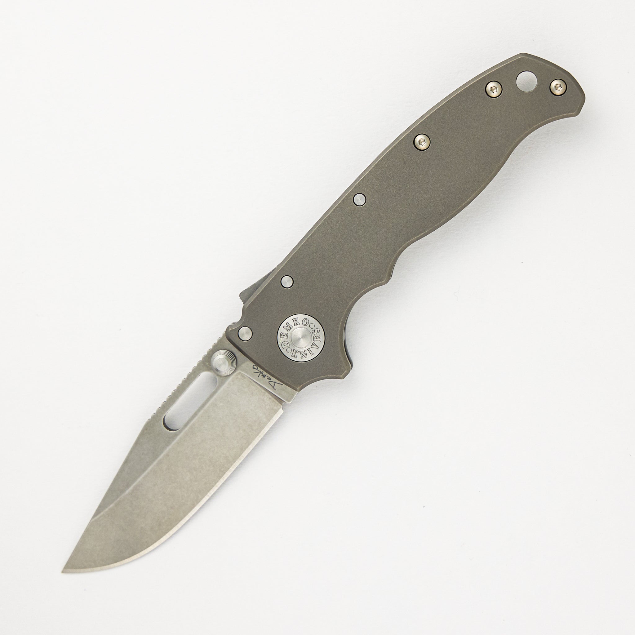 AD20.5 20CV Smooth Titanium Handle Clip Point Stonewash Blade